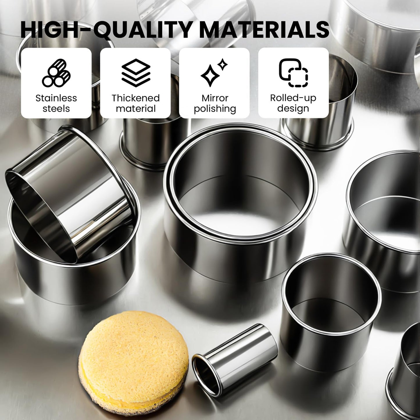 12 Pcs 304 Stainless Steel Biscuit Cutter Set, Round Cookie Cutters for Baking (1/2/3/4/5'') with PP Storage Box, Dough Pastry Cake Circle Cutting Ring Molds, Non-Rust Double Thickness & 2.1‘’ High