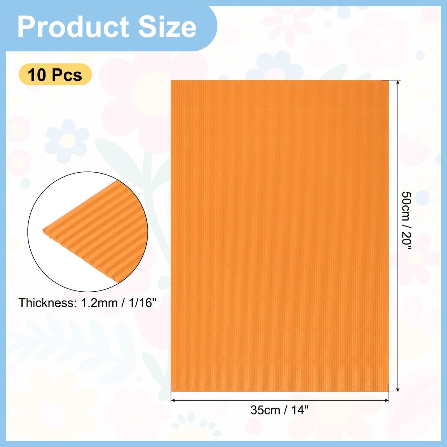 MECCANIXITY 10 Sheet Corrugated Cardboard Paper, 20 x 14 Inch Corrugated Wrap Paper Sheet Flat Cardboard Insert for DIY Art Crafts Packing Shipping Mailing, Orange