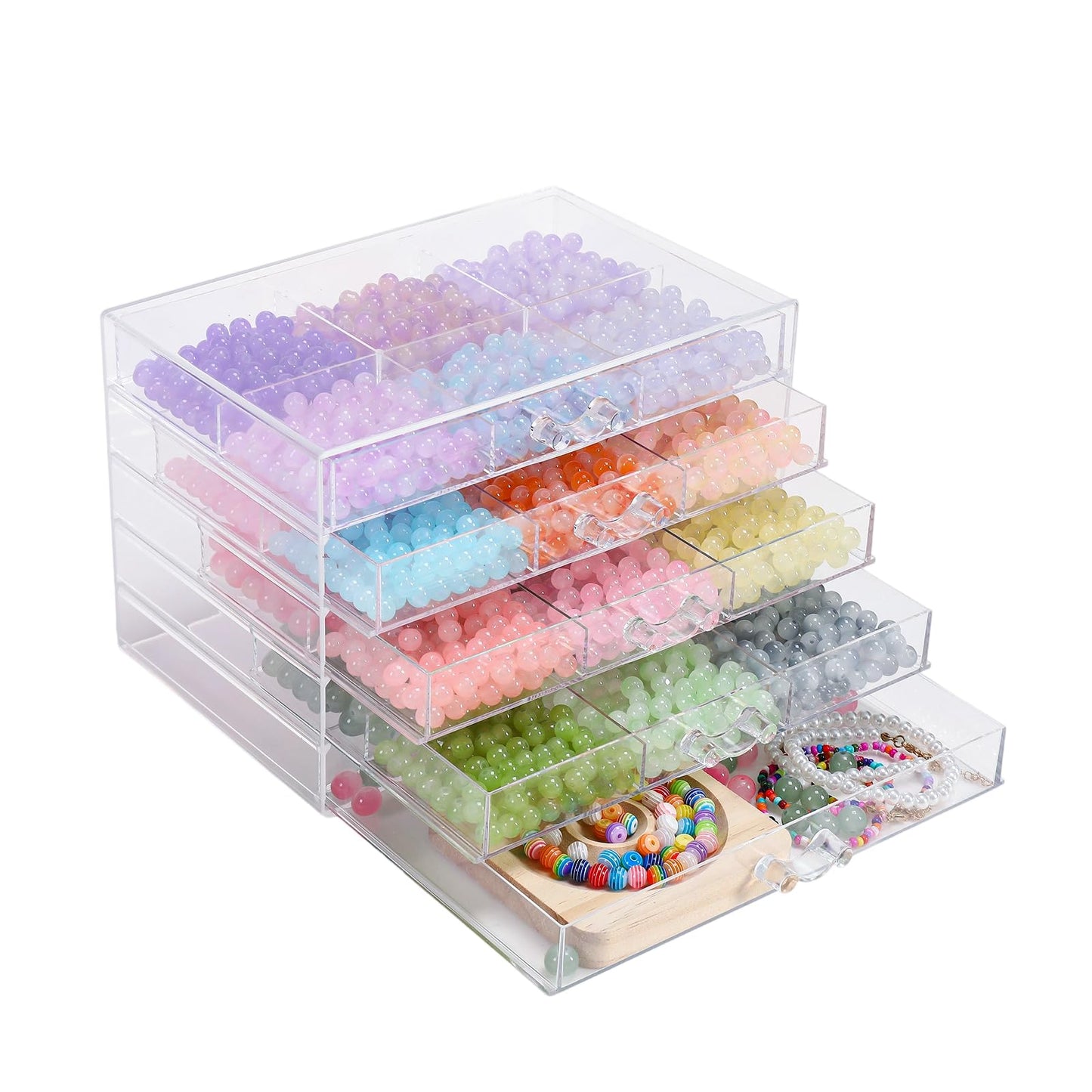 CLUQMEIK 5-Tier Large Bead Organizer Box, Acrylic Jewelry Storage Bead Containers with 5 Drawers, Suitable for Bracelet Making DIY Storing Beads Jewelry Rock Buttons.