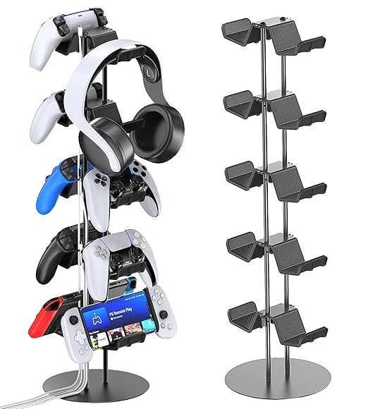 Kytok Gamer Gifts, Headset Stand 5 Tiers with Cable Organizer, Controller Stand Compatible with PS5/Xbox/Nintendo Switch/PS Portal/PS4, Headset Holder & Controller Holder for 10 Packs Controller