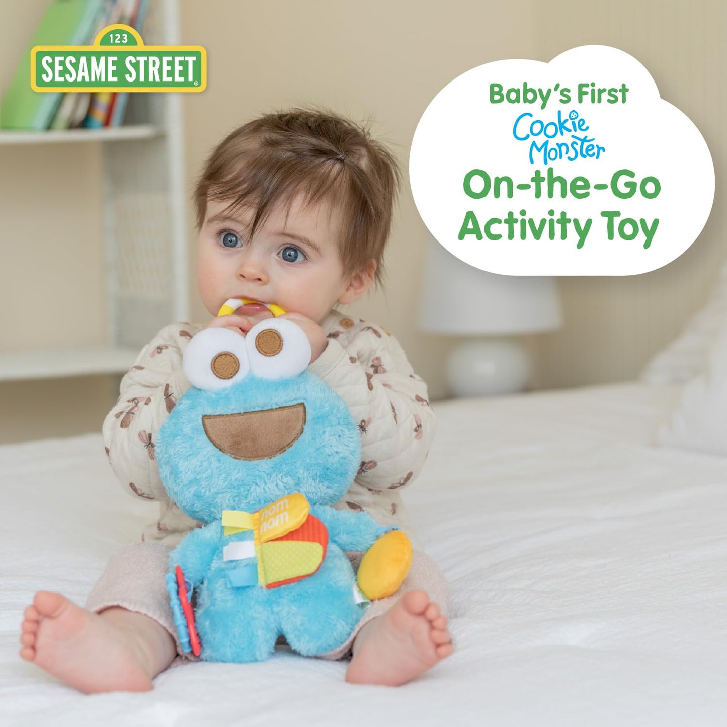 Kids Preferred Sesame Street Cookie Monster Activity Toy with Teething Rings, Crinkle Sounds, and On The Go Clip for Babies and Infants