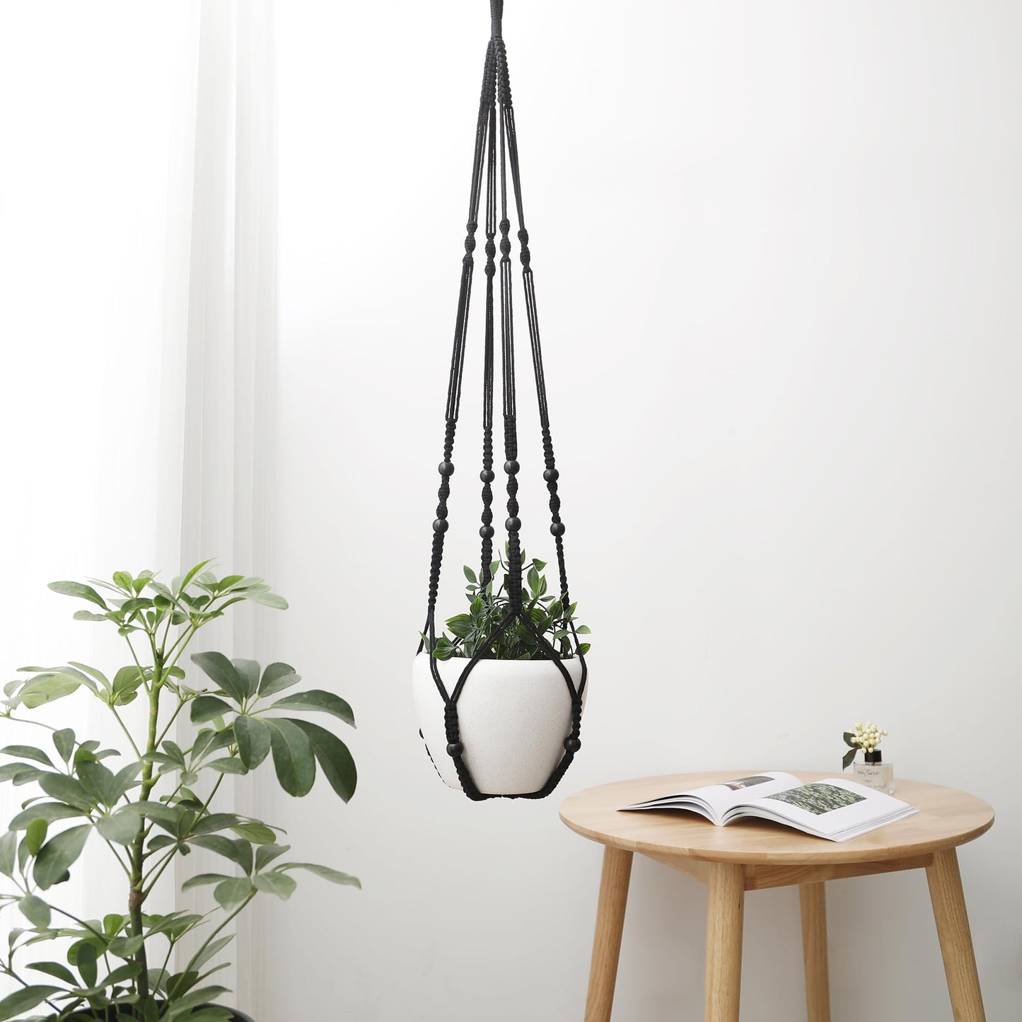WXS-CHALL 43 Inch Macrame Plant Hanger Indoor, Large Size No Tasselss Crochet Cotton Rope Hanging Planter Basket, Decorative Flower Pot Holder for Boho Home Decor (with 2 Hooks)