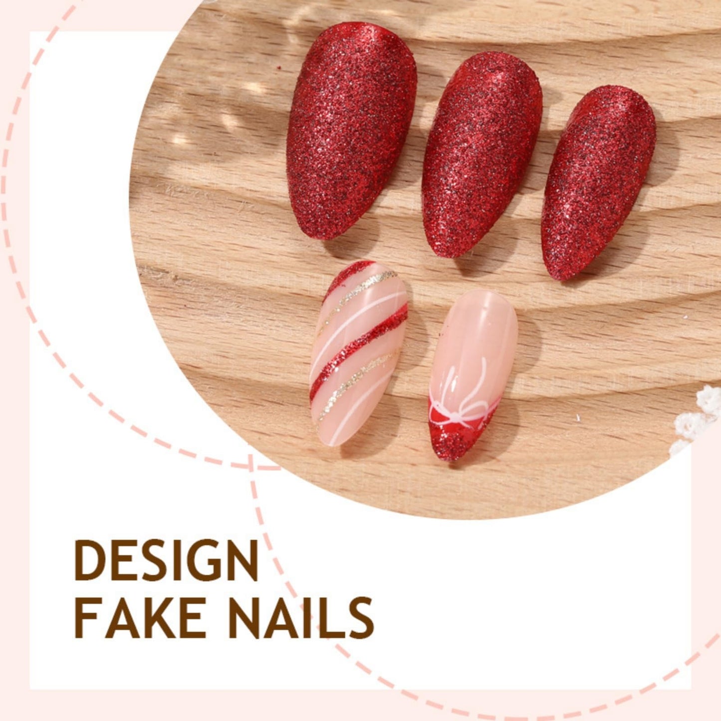 octoswave Valentine Press on Nails Almond Fake Nails Medium Artificial Nail Red Stick on Nail for Women 24pcs