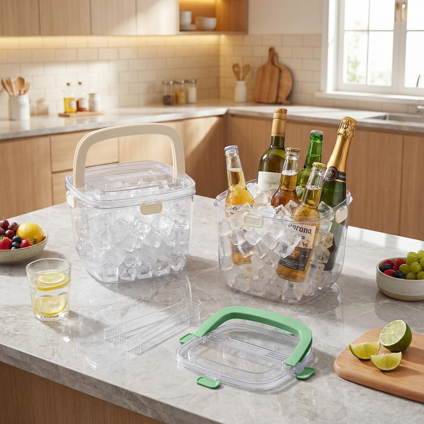 Acellegic 2 Pcs 5l Ice Storage Bin for Freezer with Lid for Clear Ices Bucket Refrigerator Containers for Beverage Beers Party Outdoor Camping Portable