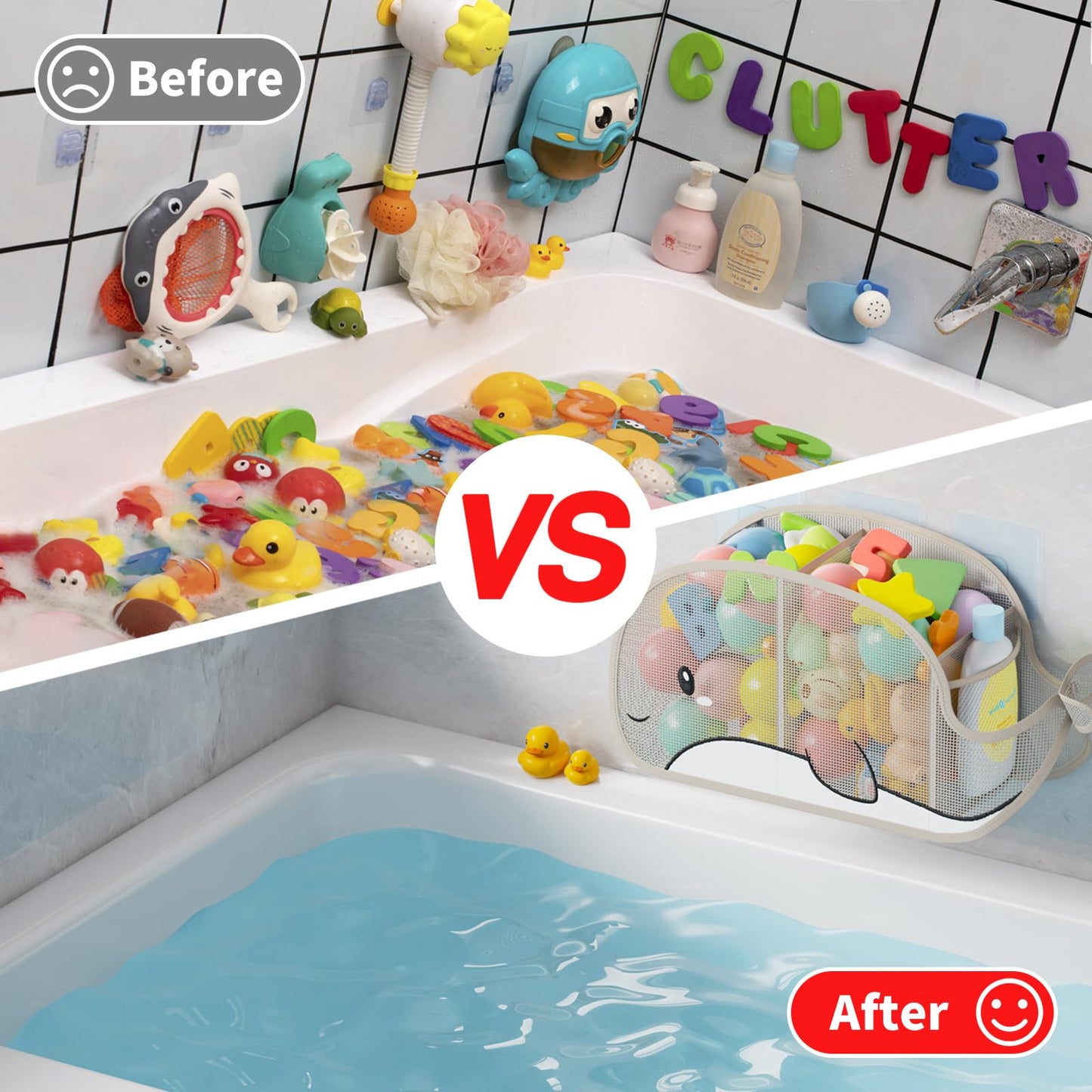 Austion Quick-Drying Baby Bath tub Toy Organizer Storage for Bathroom, Large-Capacity mesh Bath Toy Holder for Bathtub, Convenient for Quick Access, Whale-Shaped Design (Gray)