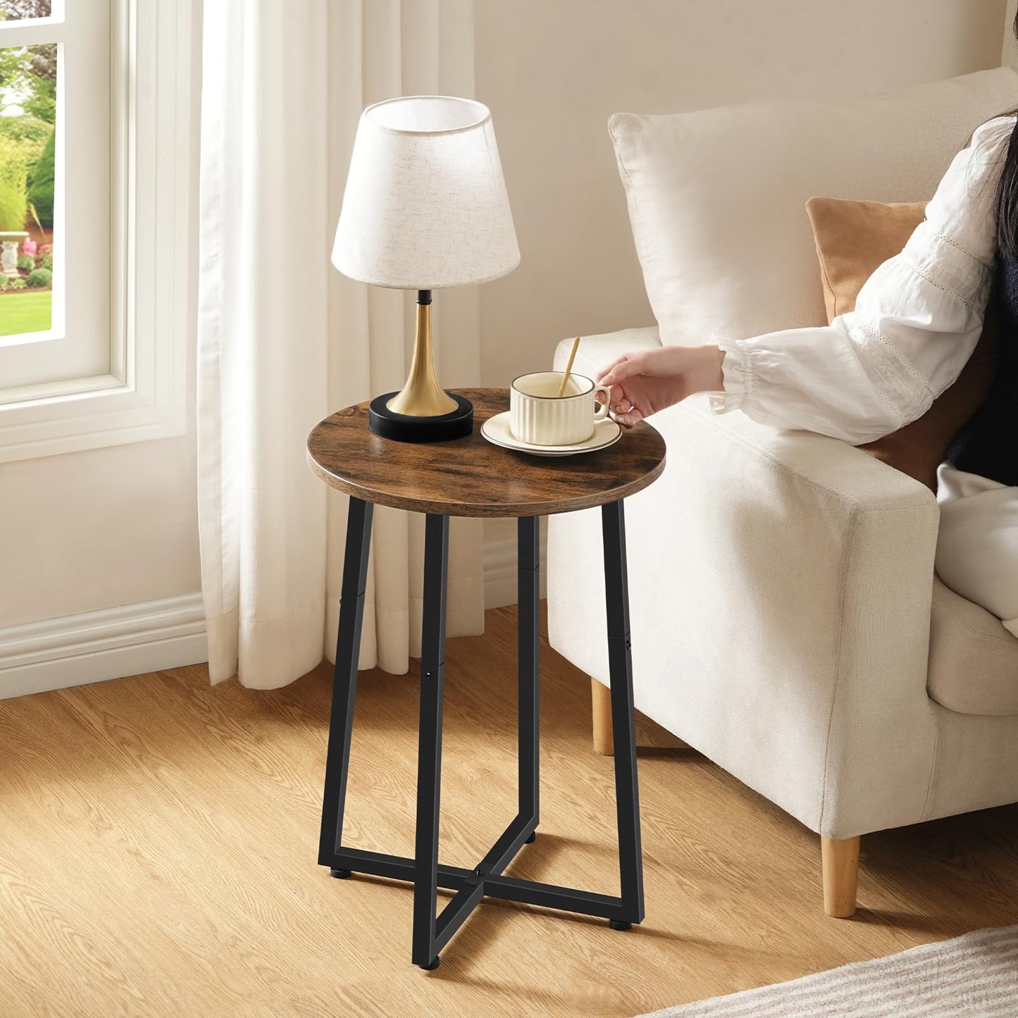 HOOBRO Side Table, Round End Accent Table with Sturdy Metal Frame, 5-Tier Corner Plant Stand Indoor, for Living Room, Bedroom, Balcony, Office BF95BZ01-BF05HJ01