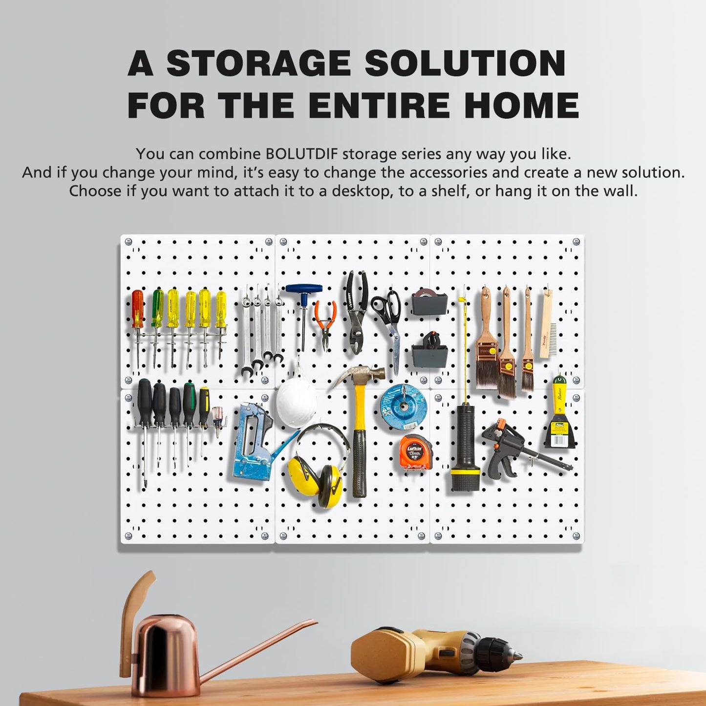 6Pcs Peg board, Pegboard Wall Organizer Panels, Wall Mount Display Small Pegboard Kits, Pegboard, Peg Boards for Wall Craft Room, for Kitchen, Garage, Workshop, Tool Accessories - White Pegboard