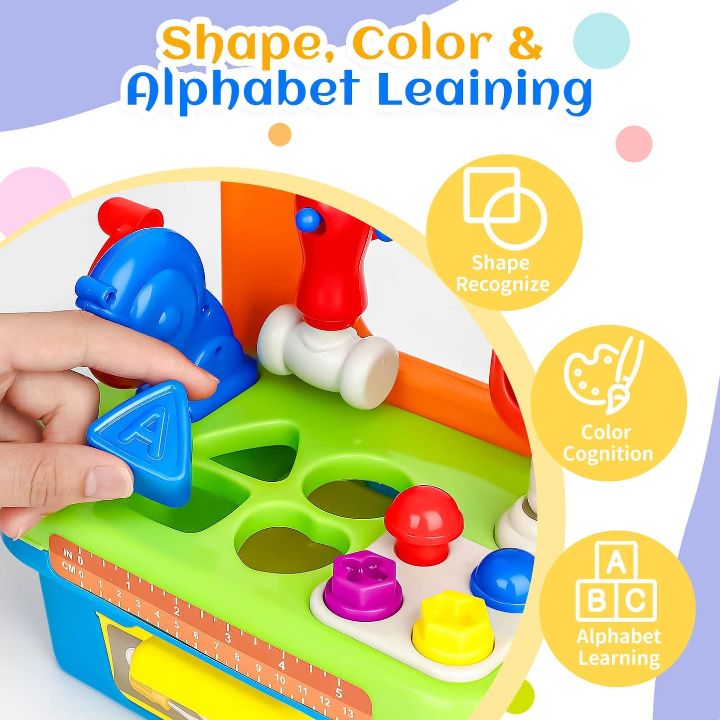 Cinne Toddler Tool Set, Kids Tool Bench with Light & Sound, Toddler Workbench with Shape Sorter, Toys for 1 Year Old Boy Gifts