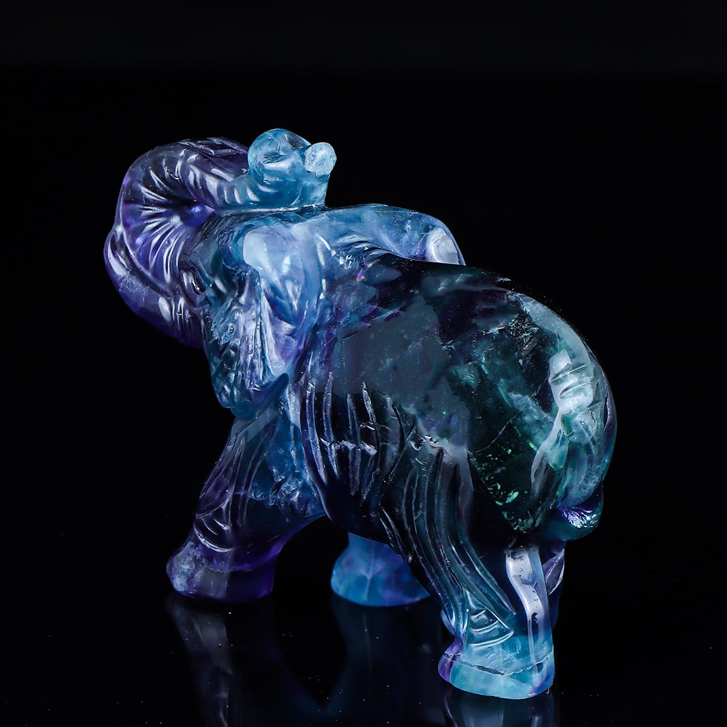 Hxswkk 2.5" Rainbow Fluorite Crystal Elephant Decor Gemstone Hand Carved Animal Healing Statue Craft Home Office Gifts