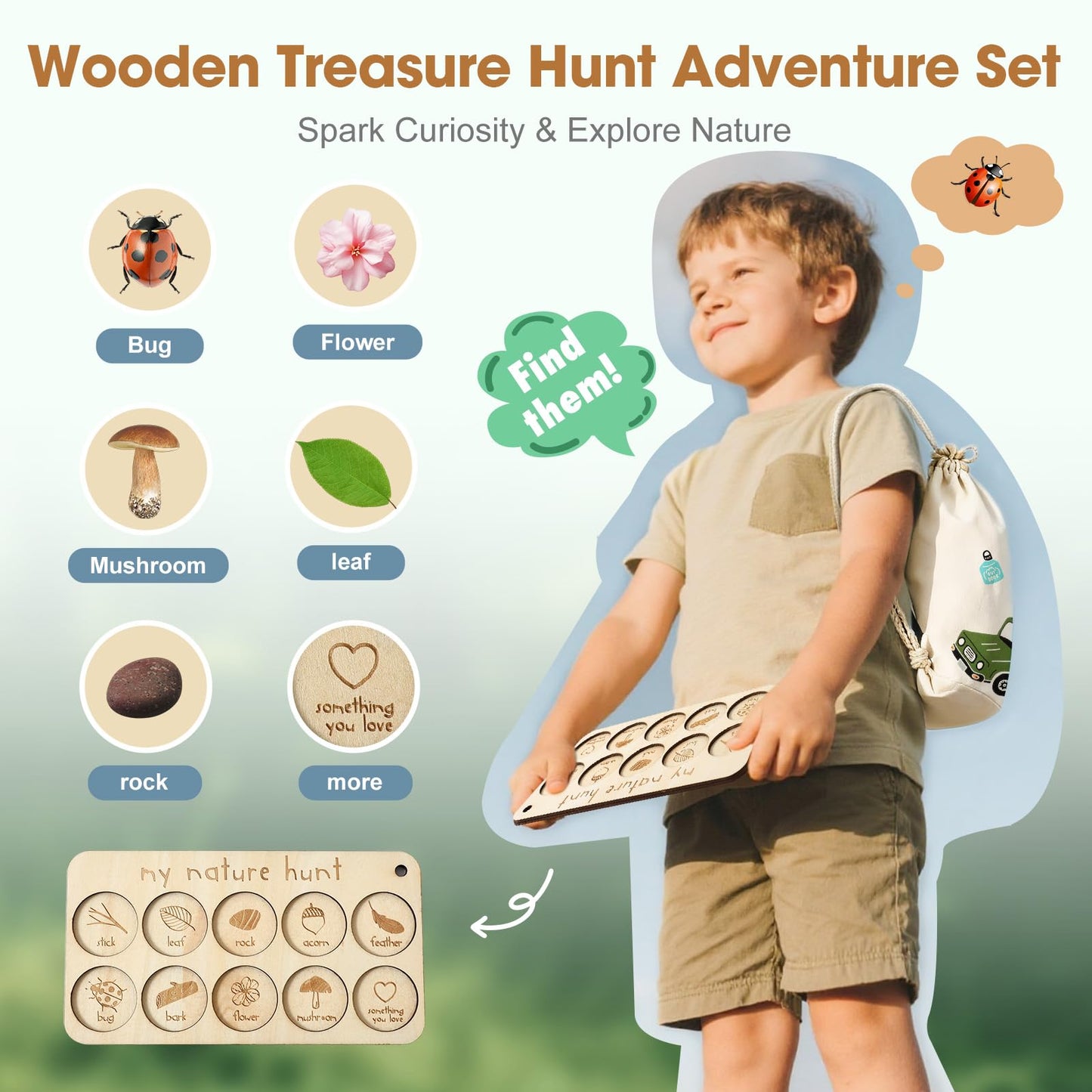 Bug Catcher Kit for Kids, Bug Catching Kit with Bug Box, Learning Cards & Observation Board, Outdoor Toys Scavenger Hunt Play Set, Adventure Set for Backyard & Camping Fun Gift for Girls Boys