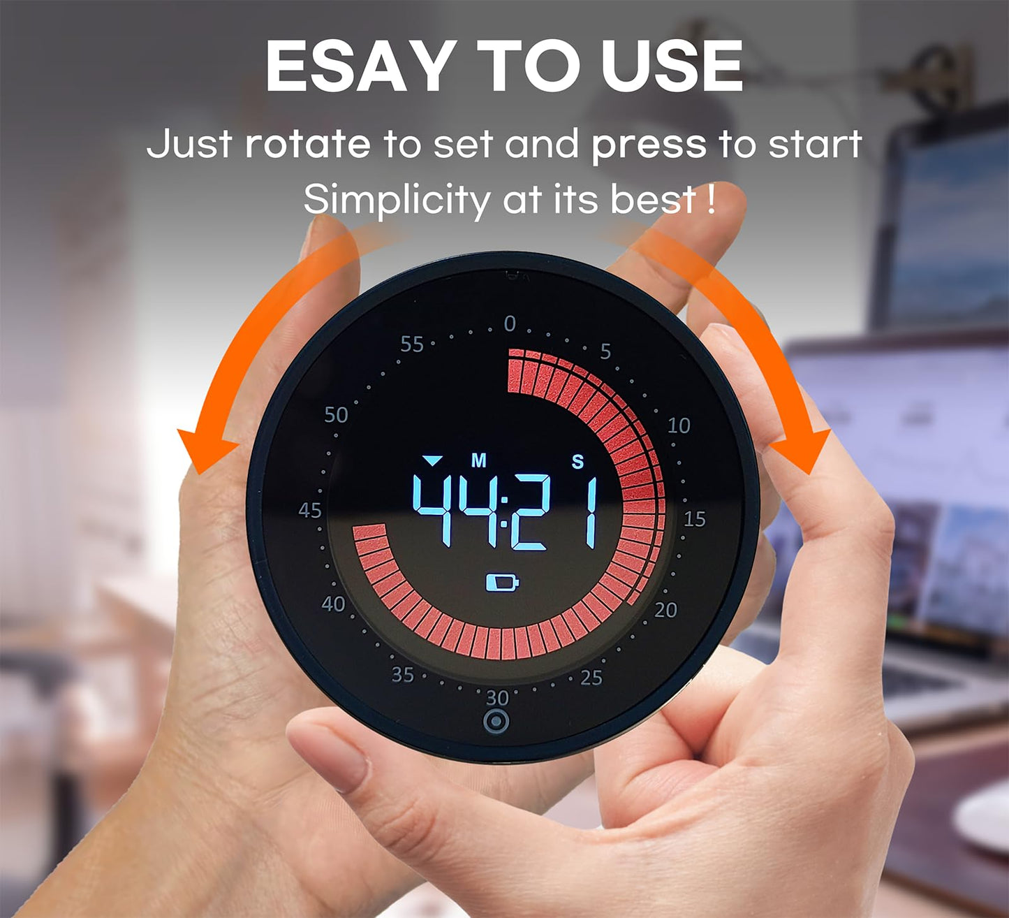 CREAVIVA Visual Digital Timer - 60 Min Countdown & Count Up, Large LED Screen with Red Visual Disc, Magnetic Silent Timer for Kids, Seniors, Classroom, Kitchen Cooking, ADHD & Autism Productivity Tool