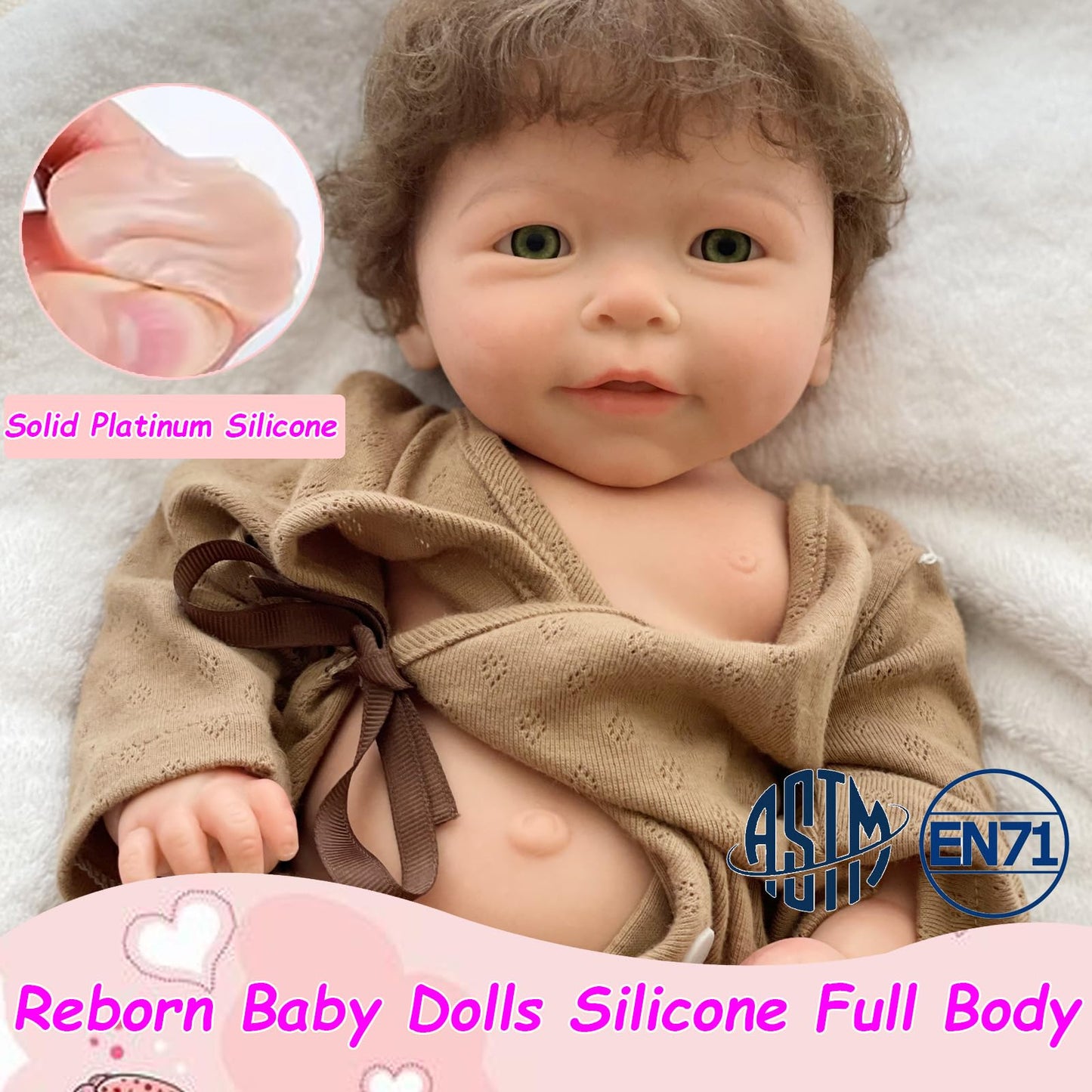 Aniiyy 18 Inch Full Body Silicone Baby Doll, Realistic Solid Silicone Reborn Dolls with Handrooted Hair,Poseable Real Life Newborn Baby