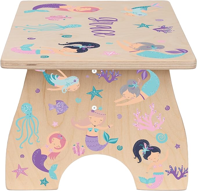 Step Stool for Toddlers- Personalized Wood Kids Step Stool with Name for Kitchen Sink, Bathroom, Potty Training, Toilet, Kitchen Sink- Sturdy and Safe- Made in USA by BloomOwl (Mermaid)