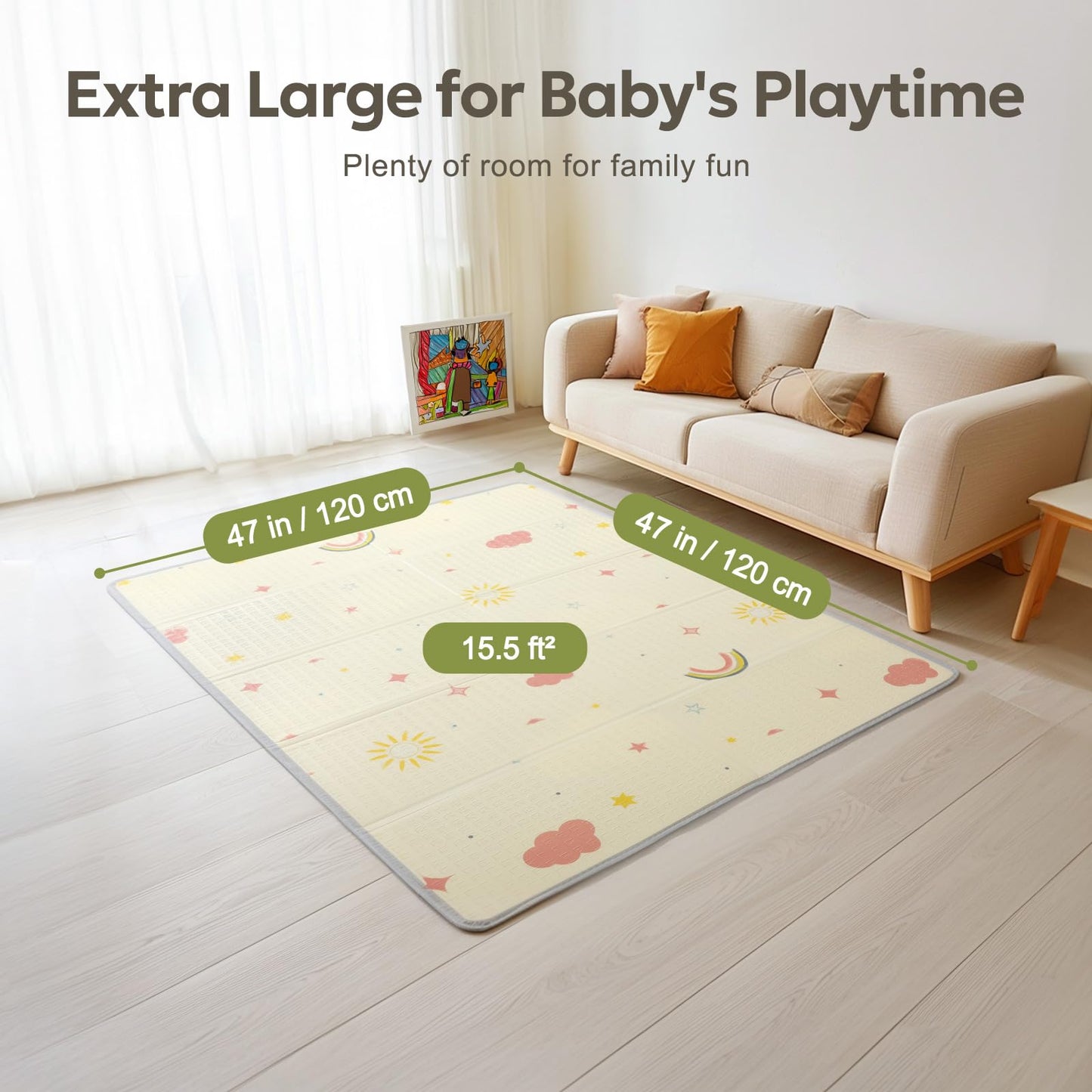Mallify Baby Play Mat, 50''x50'' Foldable Foam Playmat for Floor, Reversible Activity Play Mat for Playpen, Edge Reinforcement Waterproof Crawling PlayMats for Babies, Infants and Toddlers