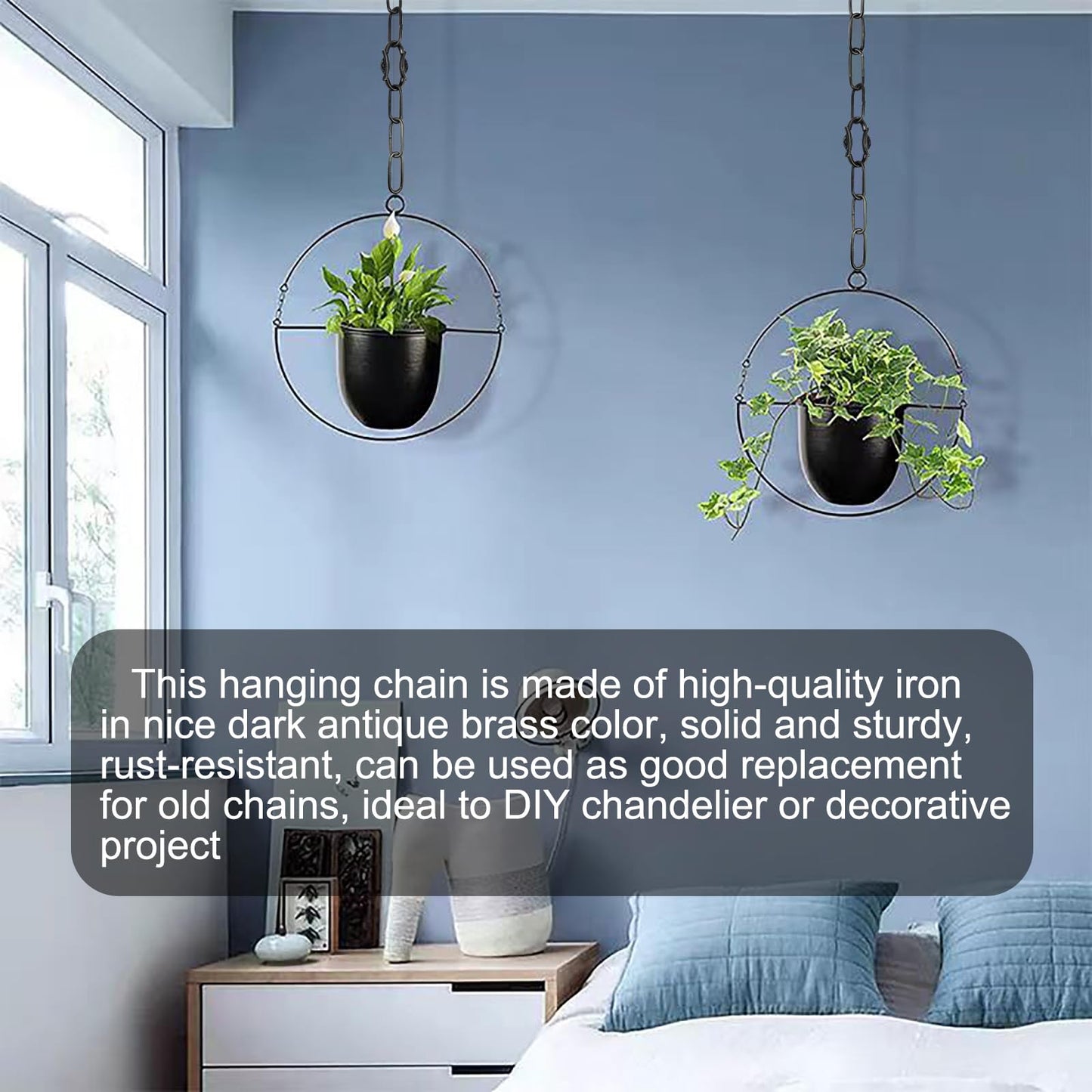 6 Ft Lighting Chain with Connection Locks for Hanging Lamp, Chandelier, Pendant, Lantern, Swag Lamp, Plant/Flower/Fruit Basket, Light Fixture Chain (Dark Bronze)