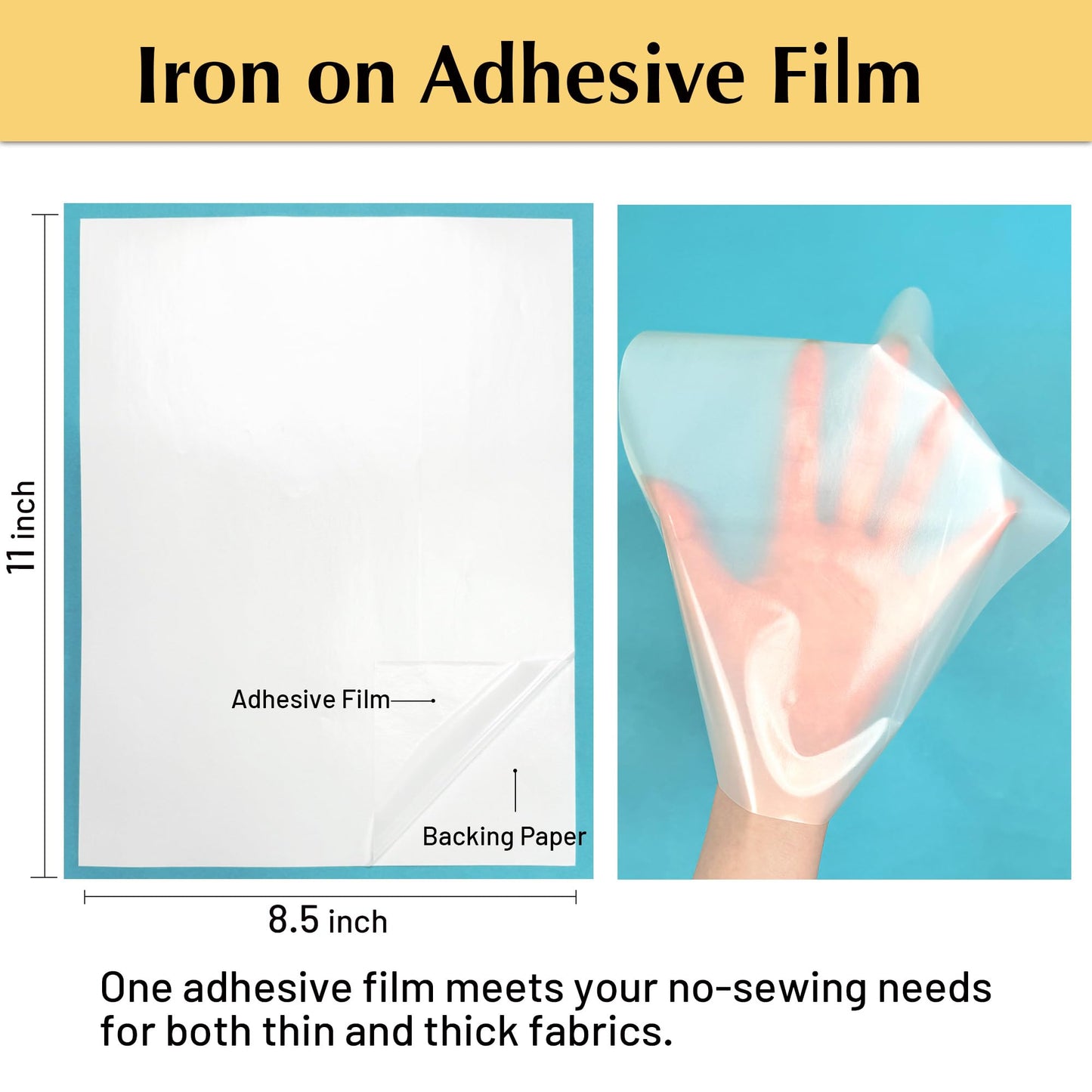 TransOurDream Iron on Double Sided Adhesive Sheets (20 Sheets, 8.5x11) Fabric Glue for Heat Press Patches, Easy to Cut, Great Stickiness