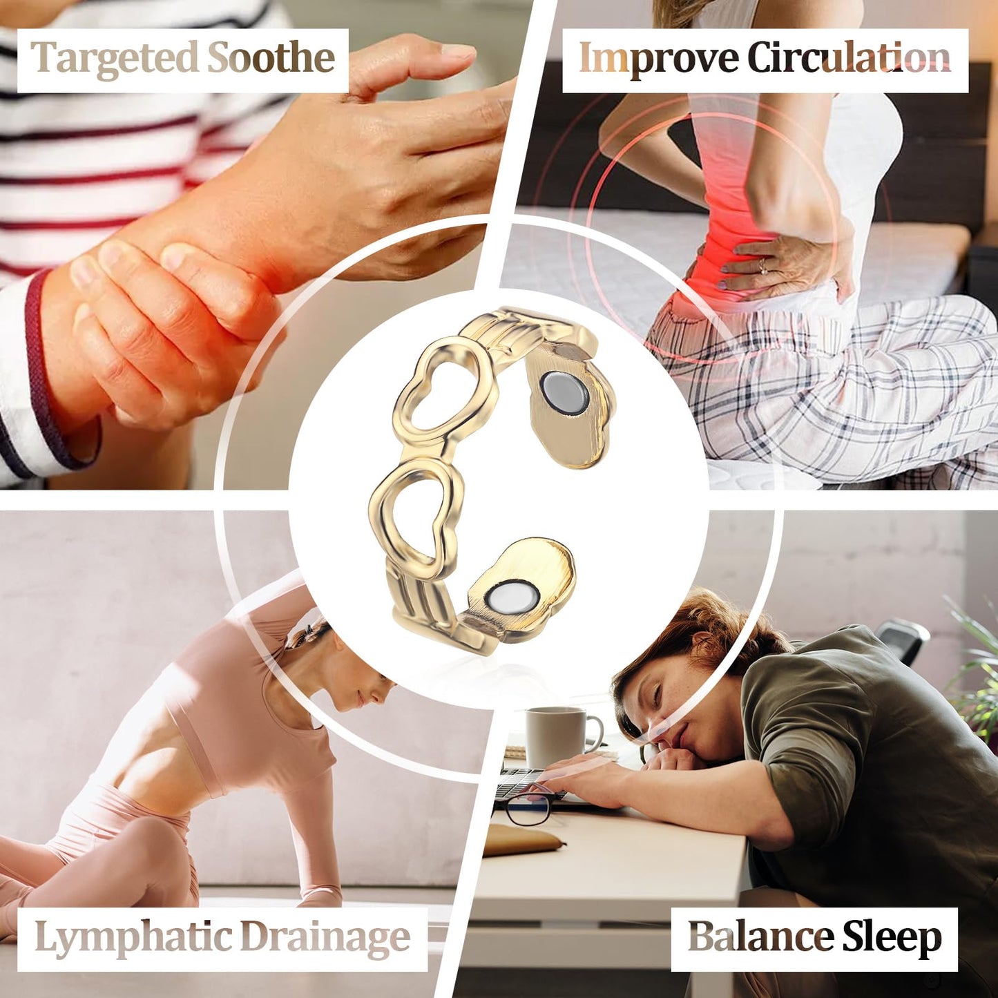 BioMag 3Pcs Copper Rings for Women, 99.99% Pure Copper Magnetic Lymphatic Drainage Rings Thumb Rings with Magnets, Adjustable Jewelry Gift with Box