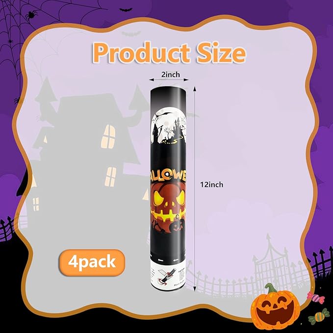 4 Pack Halloween Confetti Poppers – 12-Inch Party Poppers That Bring the Surprise to Any Halloween Celebration