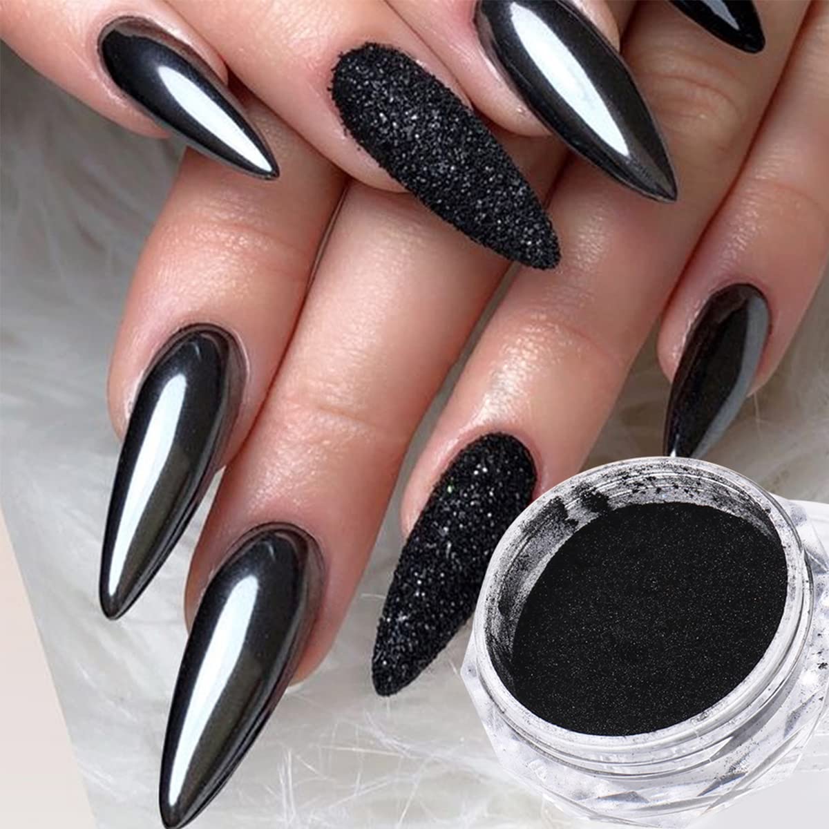 Magic Chrome Nail Powder Holographic Metallic Mirror Effect Silver Copper Black Brown Manicure Glitter Pigment for Nails Art Design, Chrome Powder for Gel Nails Decoration with Tools