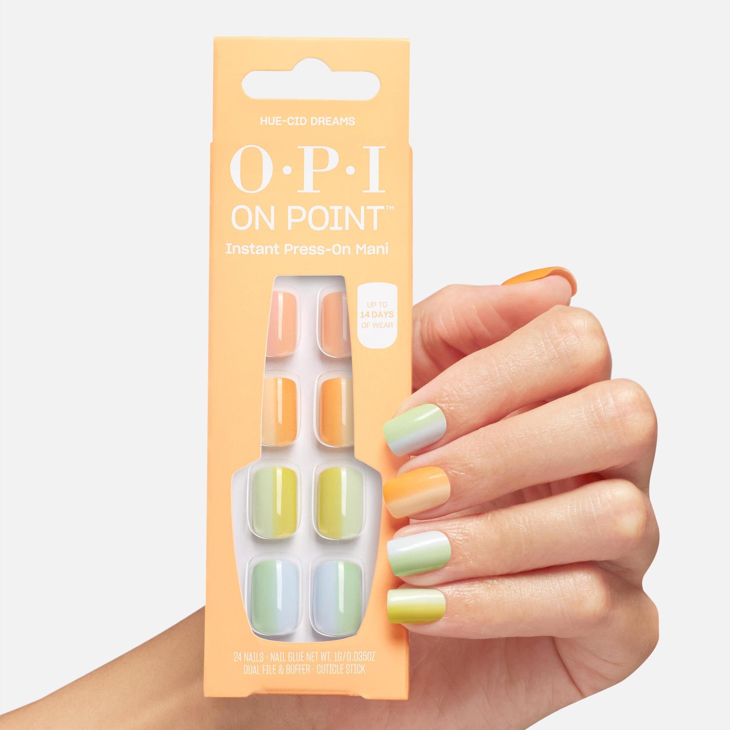 OPI On Point Hue-cid Dreams | Short Squoval Pastel Rainbow Nail Art Press On Nails | With Nail Glue | Long Lasting, Reusable, Non-damaging