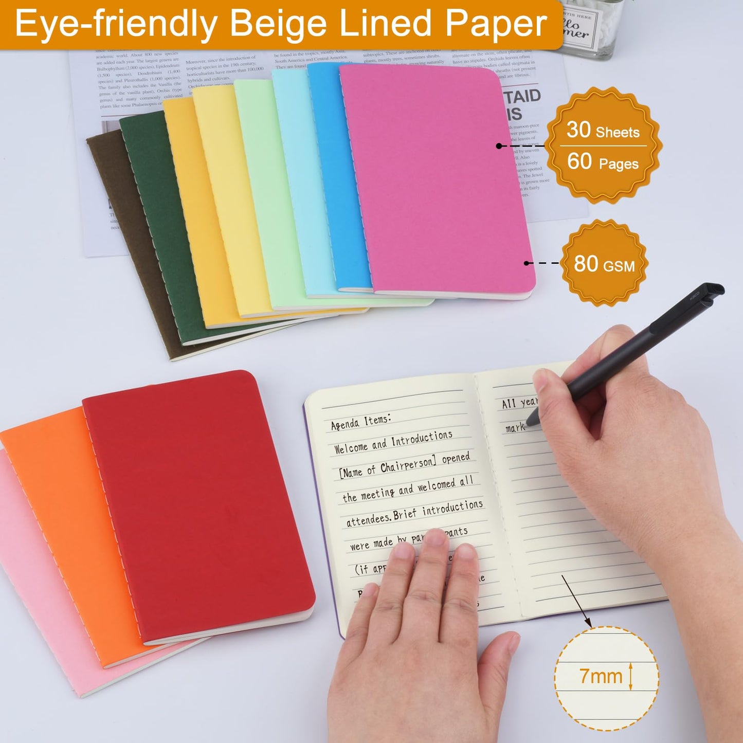 ZCZN 60 Pack Mini Pocket Notebooks Bulk, 3.5 X 5.5 Inches Mini Journals, 30 Sheets/60 Pages, Colorful Cover Notepads for Writing, Planing, Work, Memo (60, Lined)