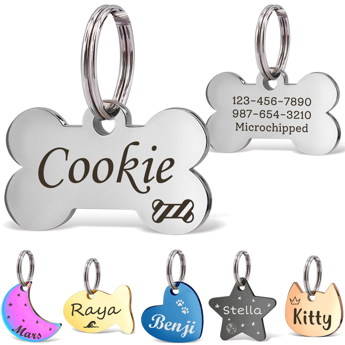 Anavia Small Size Dog Cat ID Tags, Small/XS Personalized Color Plated Stainless Steel Puppy Kitten Name Tags, Customized Engraved Nameplate Pet Collar Tag (Blue, Star)