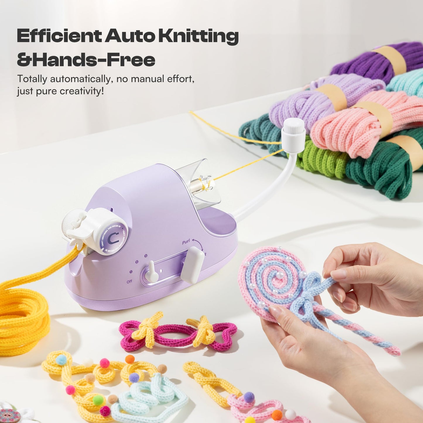 Caydo Automatic i Cord Knitting Machine Pro, Electric iCord Knitter for Fast DIY Handmade Crafts, Hands-Free Yarn Knitter to Make Flower Handicrafts & Romantic Gift, Ideal Present for Crocheters
