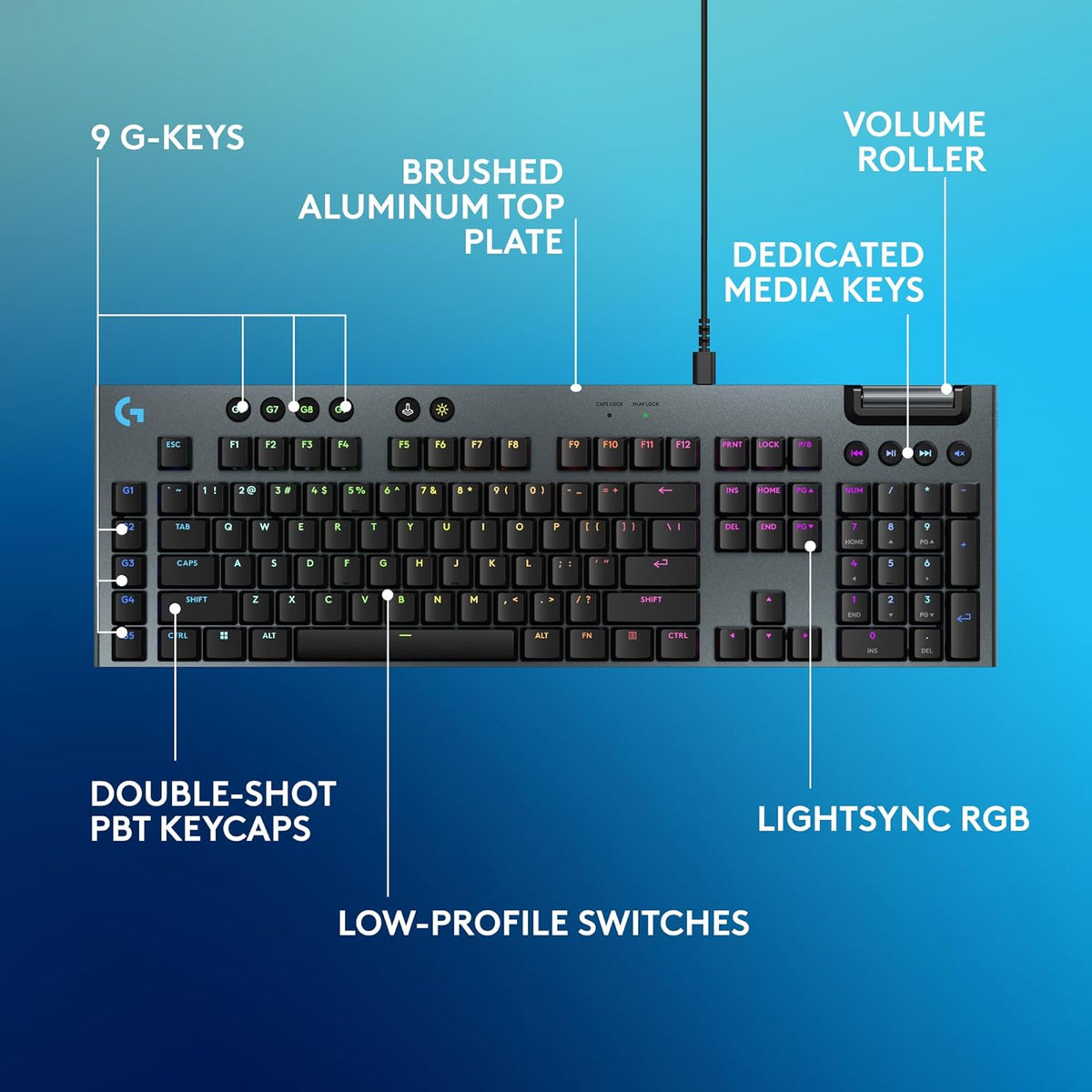Logitech G915 X Wired Mechanical Gaming Keyboard, Double-Shot PBT Keycaps, Fully Programmable Keys, RGB Backlit Mac/PC Gaming Keyboards, Aluminum Finish, GL Linear Switches, Black