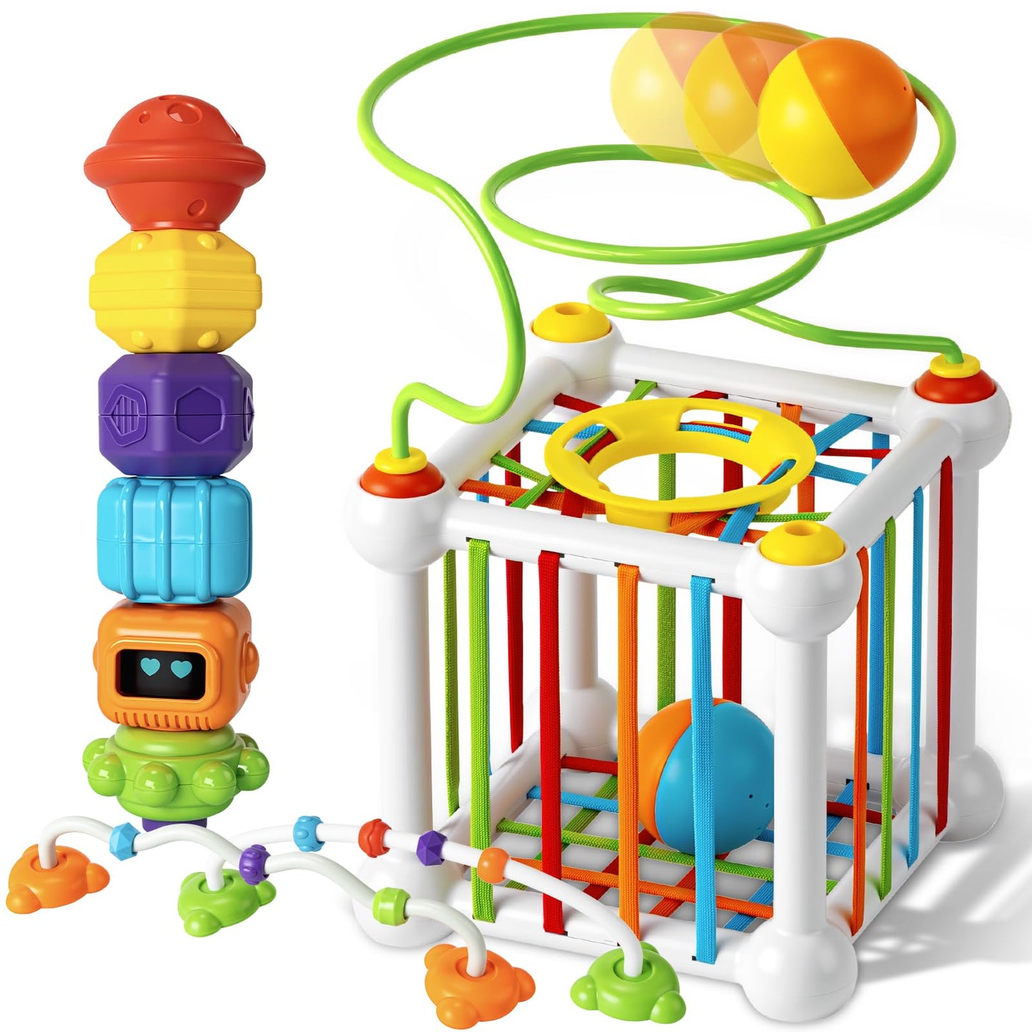 Aprilwolf Montessori Sensory Cube for Toddlers 18 Months + | Educational Activity Center with Elastic Sides | Baby Learning Toys, Wonderful Gift for Birthday Boys & Girls