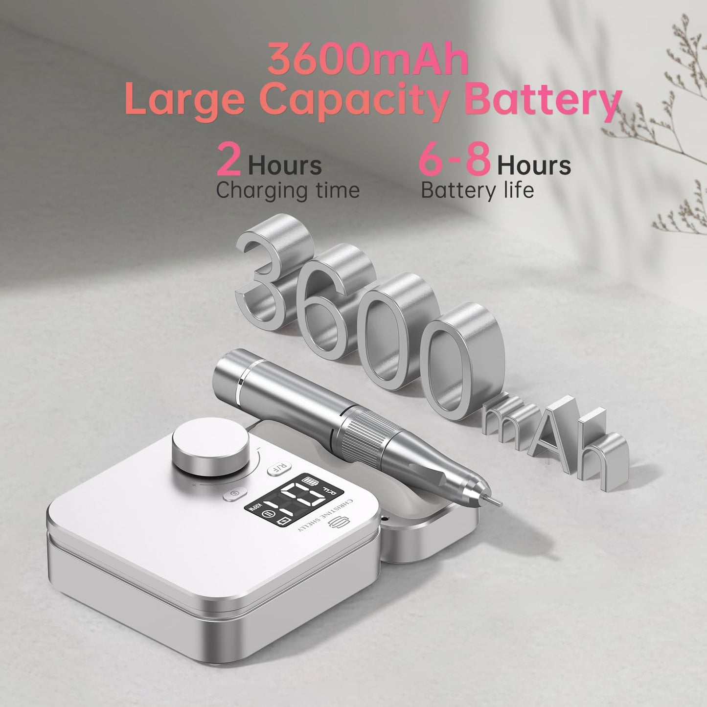 Rechargeable Nail Drill CHRISTINE SHELLY: 35000 PRM Electric Nail File, Professional Efile Nail Drill with Bits Kit for Acrylic Gel Polishing Removing