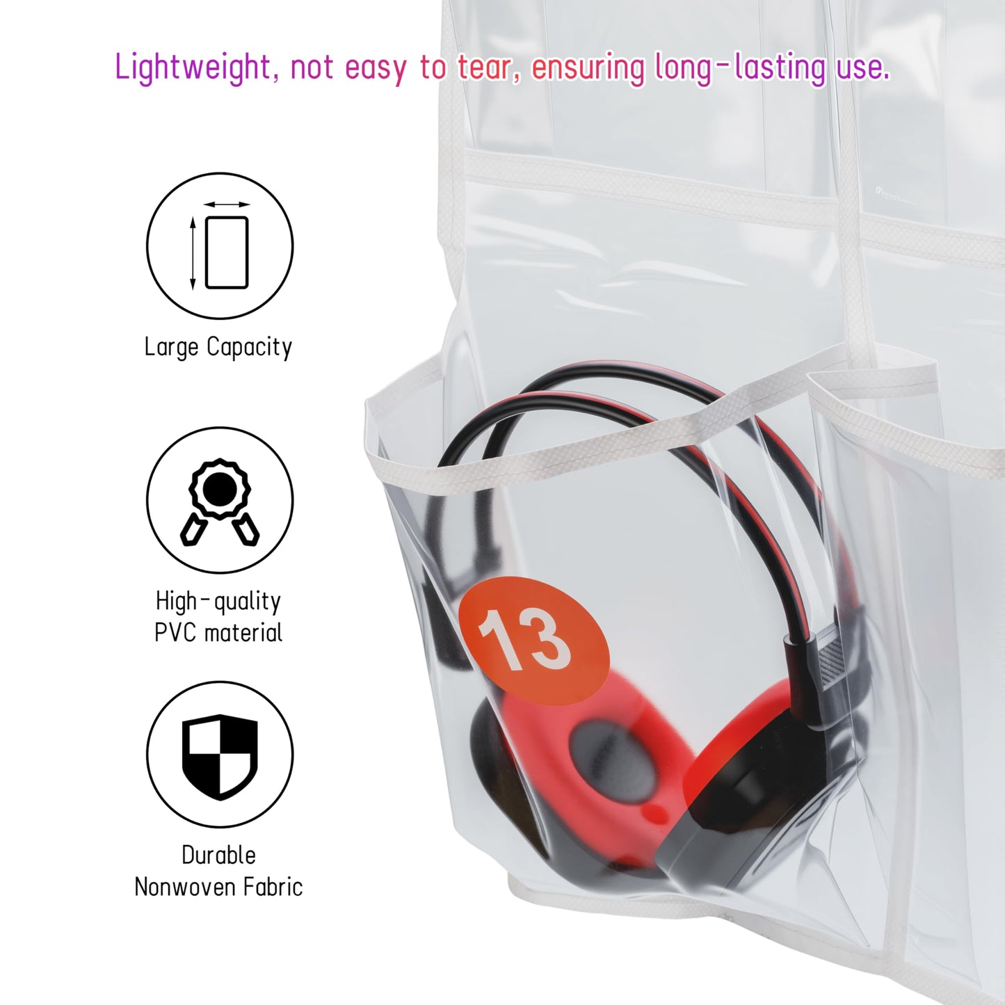 kieeroden 2 Pack Classroom Headphone Storage Organizer with 30 Pockets, PVC Clear Classroom Pocket Chart for Headphone Cell Phone Over-the-Door Hanging Headphone Holder Bag with 62 Labels(White)