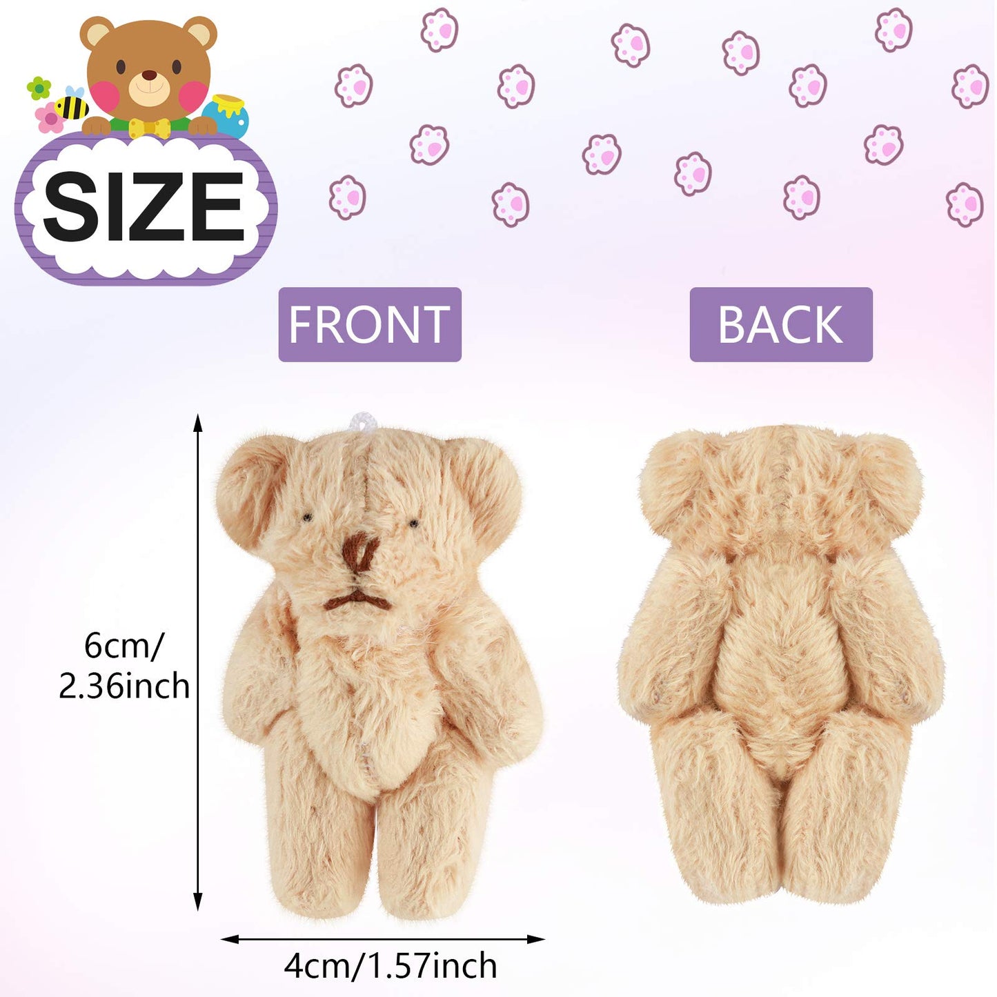 40 Pcs Mini Bear Toy Stuffed Tiny Bear Jointed Bear Soft Bear Keychain Mini Bear Stuffed Animal Small Plush Bears Tiny Bear Doll for Valentine’Day Bag Charm DIY Accessory(Cute Style, 6 cm)