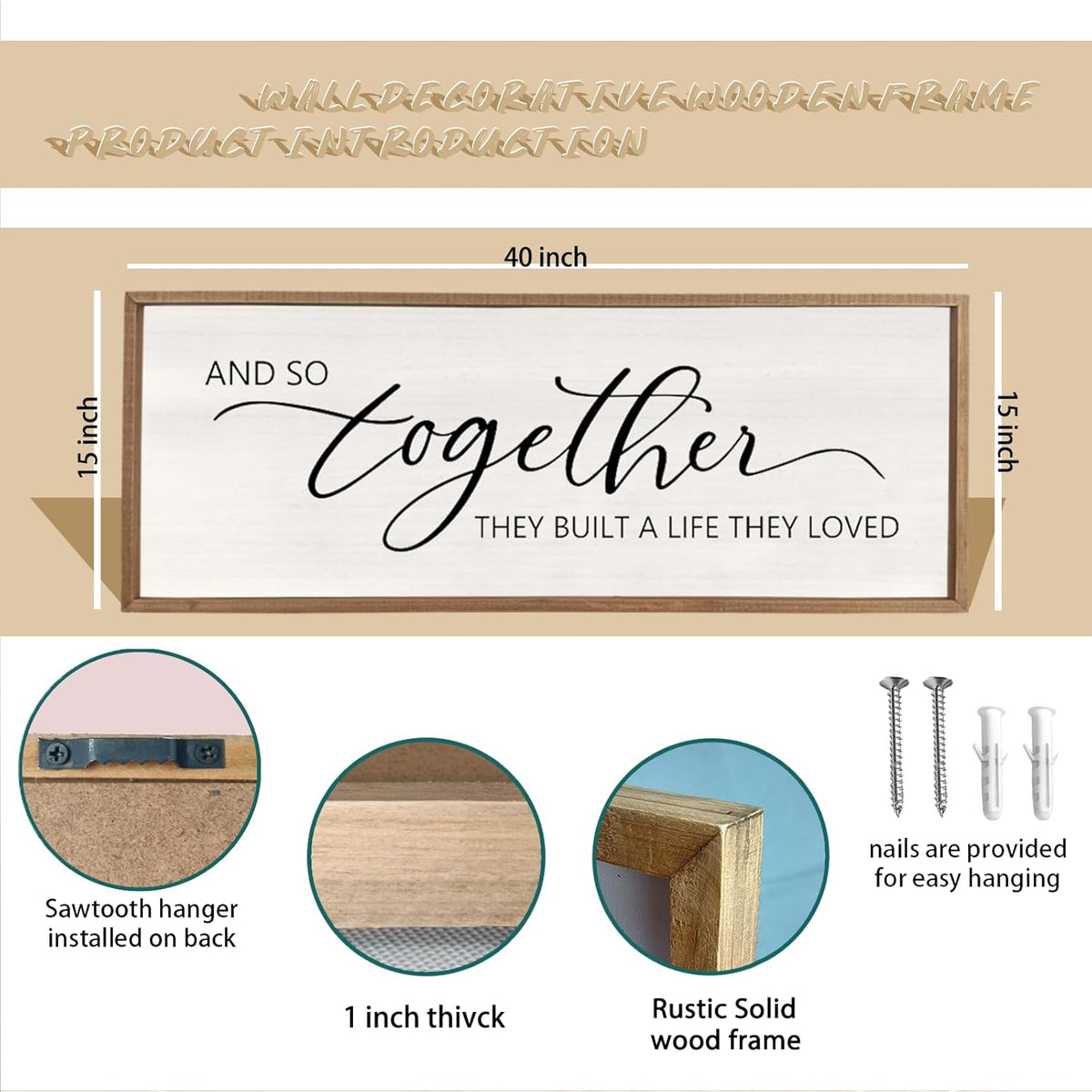 And So Together They Built A Life They Loved Sign 40”X15” Master Bedroom Above Bed Wall Decor Large Framed Wood Farmhouse Sign for Over Bed Bedside Wall Art for Love Sign Decor (Wood)
