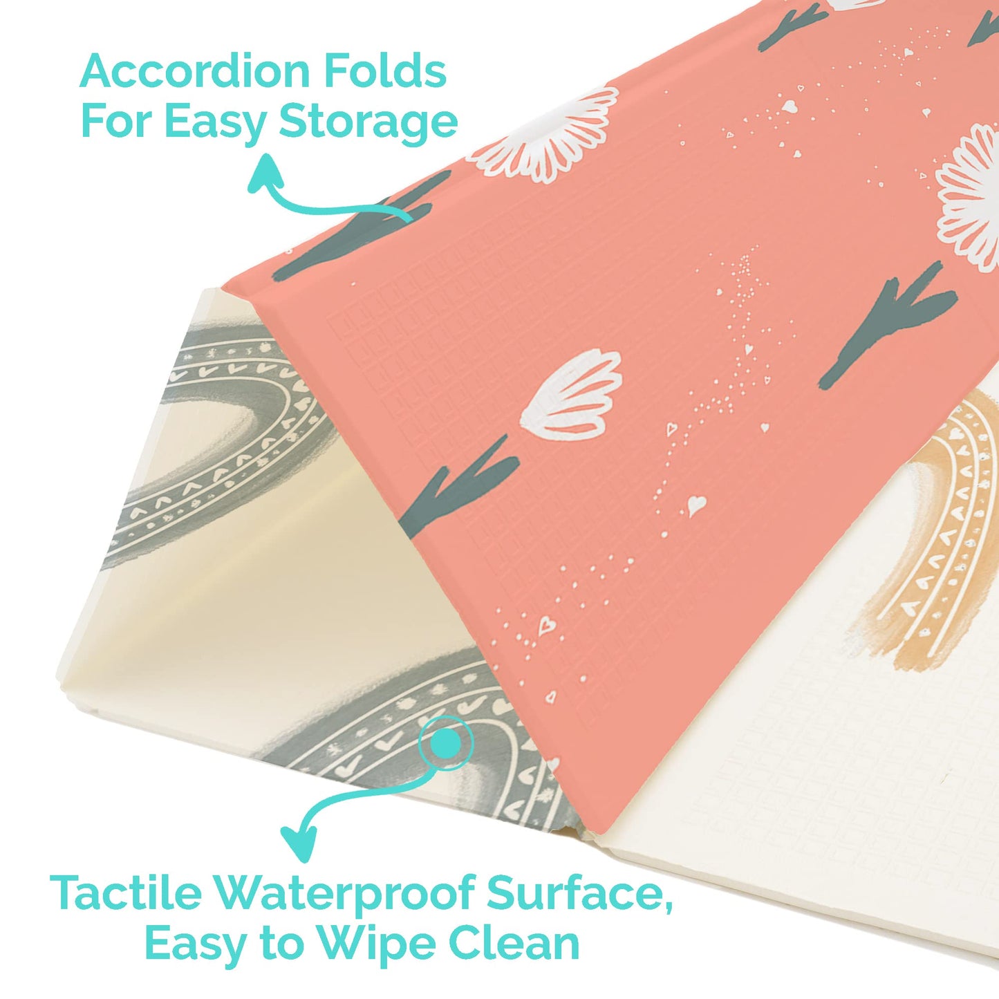 JumpOff Jo Foldable Foam Play Mat – Large Waterproof Baby & Toddler Activity Floor Mat, Double-Sided 70 x 59 Inch Play Surface - Flower Power