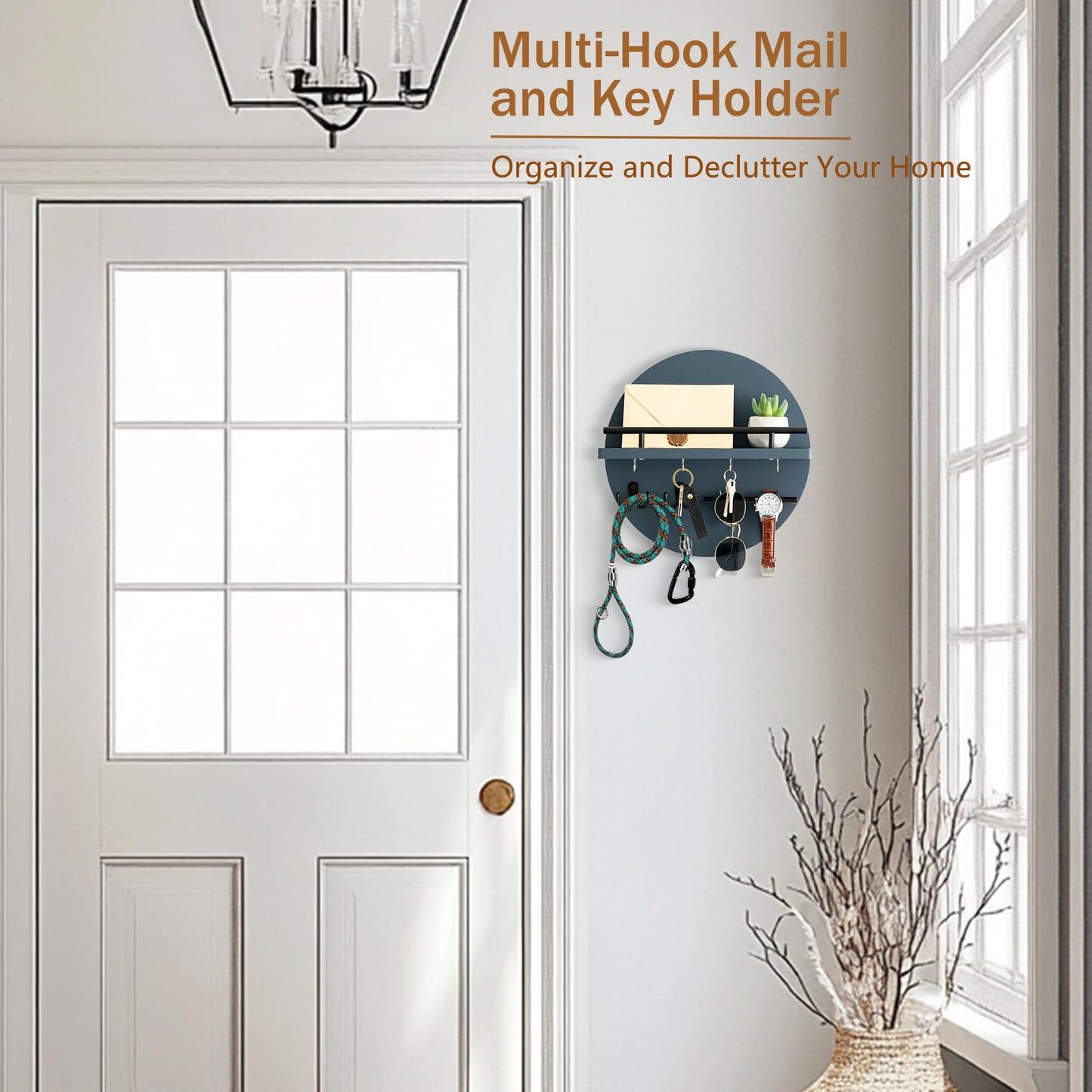 dreampossible Key Holder for Wall Decorative with Shelf and Hooks, Mail Organizer Wall Mount with Sunglasses Holder, Circular Design Entryway Key Rack Hanger, Rustic Home Decor