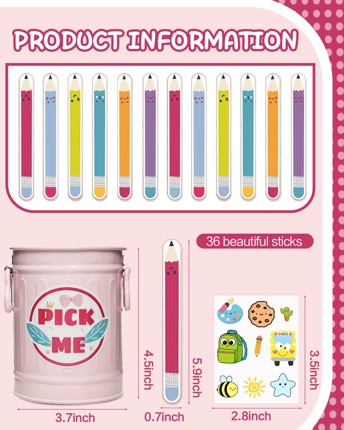 Flip Name Sticks with Metal Box and Sticker, 36Pcs Talking Flip Name Sticks for Classroom Management, Teacher Essentials Student Educational and Learning Activities (Pencil)