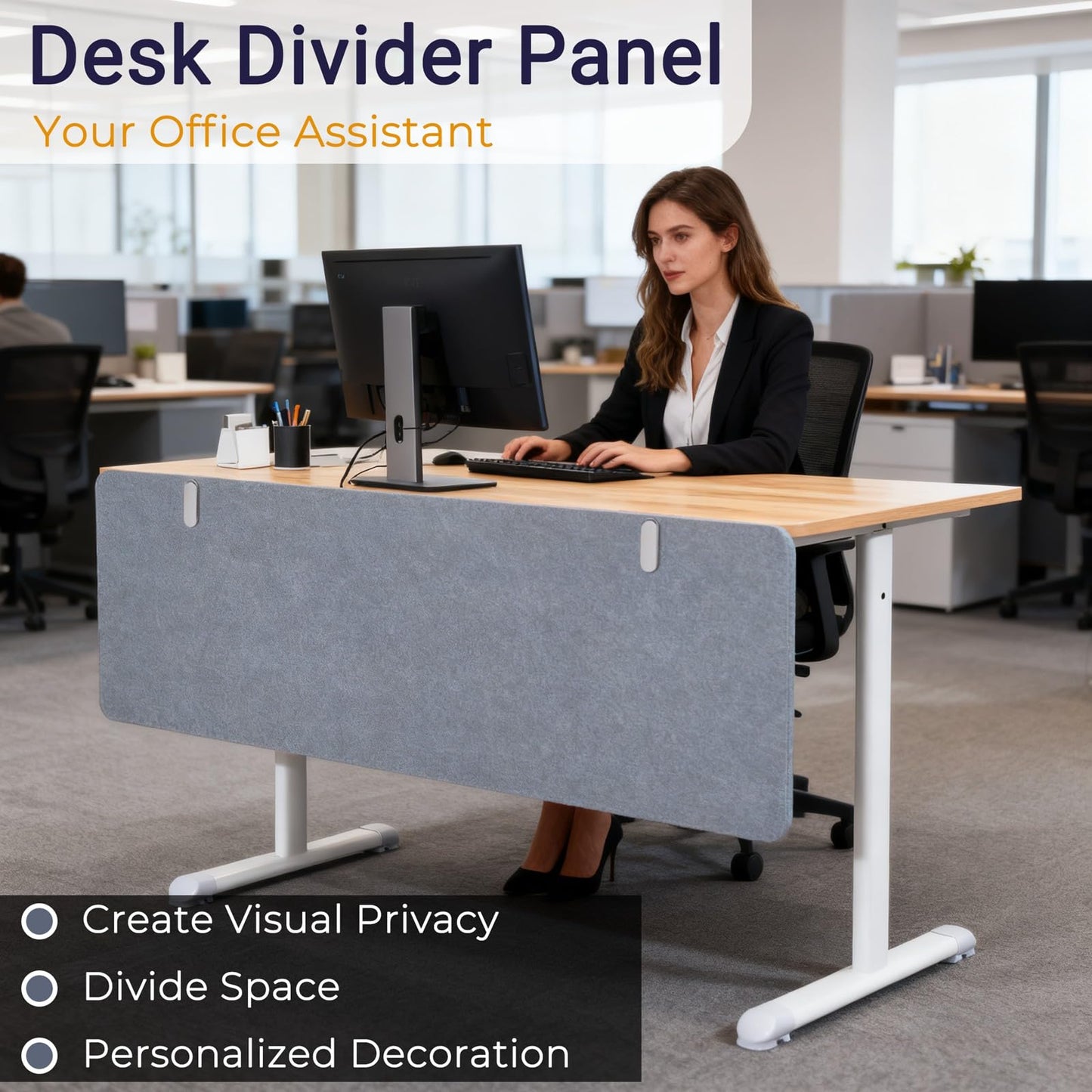 Vandebiao Clamp-On Desk Divider, 48 x 18 Inch Desktop Privacy Partition Panel for Office and Home Workspace - Gray