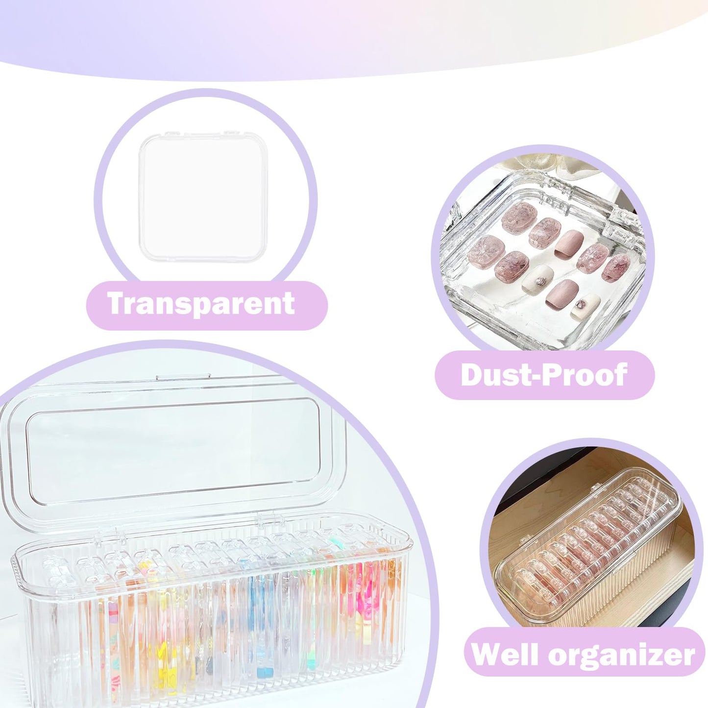 Press On Nail Organizer Box Kit,15 PCS Clear Press On Nail Storage Boxes and 1 Large Container Box,60pcs Adhesive Tape, Fake Nail Organizer Display Case Press On Nail Packaging for Home Nail Salon Use
