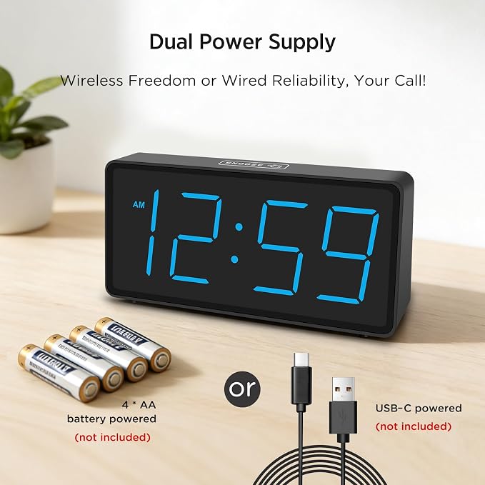 Peakeep Battery Operated Digital Alarm Clock for Bedrooms Big Numbers