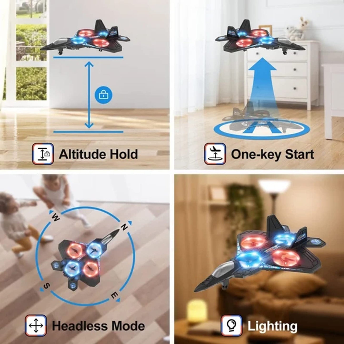 Remote Control Airplane RC Planes, RC Fighter Jet Toy for Kids Adults 8-16, Remote Control Planes with LED Light, 2 Batteries, 360° Stunt Spin, Durable Foam, Gifts for Boys (Blue + 2 Batteries)