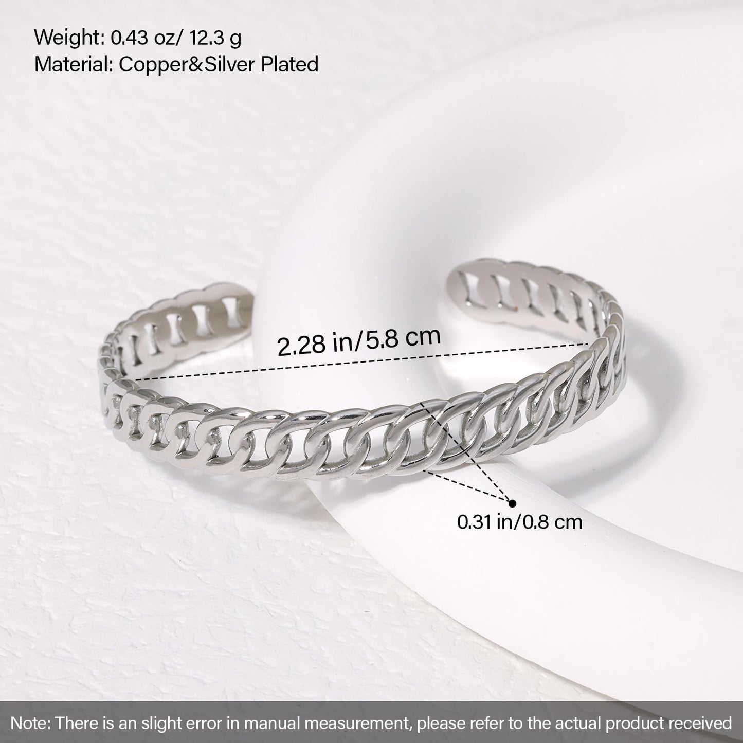 Handmade 925 Sterling Silver Bangle Bracelets For Women Men Square Chain Link Bangle Bracelets Hollow Wide Cuff Bangles Open Adjustable Bangle Bracelets For Men Minimalist Punk Statement Bangles Gifts