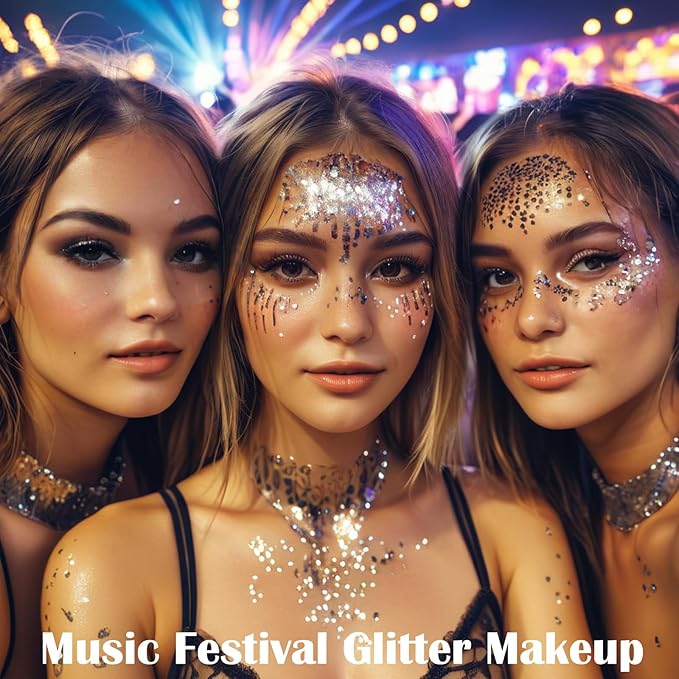 MEICOLY Silver Body Glitter,Chunky Silver Face Hair Mardi Gras Glitter,Halloween Silver Glitter Makeup,Sparkle Face Paint for Women and Kids,Music Festival Party Outfits for Women Accessories