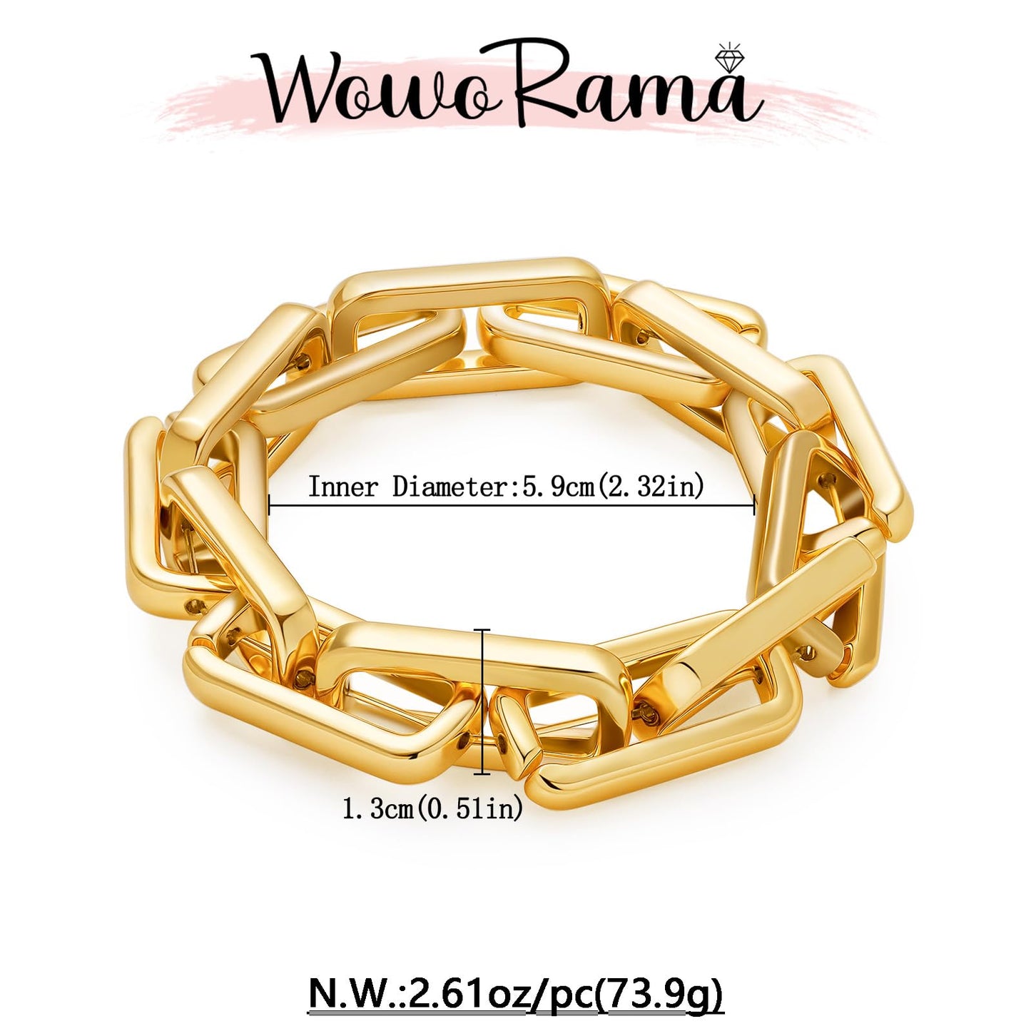 WOWORAMA Chunky Link Bracelet for Women Trendy Stretch Square Chain Bangle Bracelets Thick Chunky Paperclip Link Chain Bracelet
