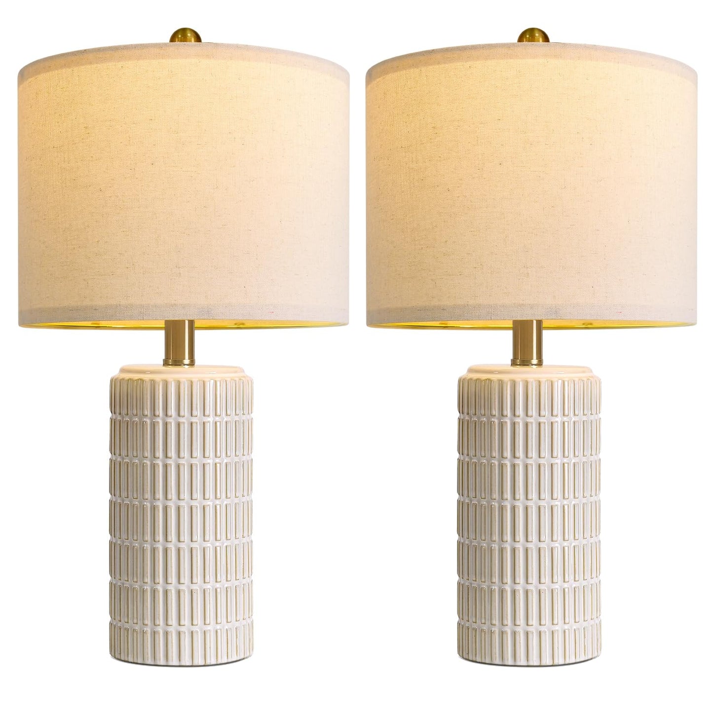PoKat 20.75" Small Modern Ceramic Table Lamps Set of 2 for Bedroom, White Bedside Lamps for Night Stands, Farmhouse Desk Decor Gift Nightstand Table Lamps for Living Room End Table Beige