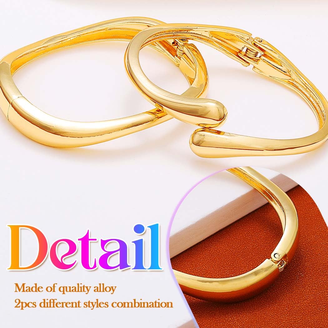 GORTIN Chunky Gold Bangle Bracelets for Women Gold Cuffs Bracelets Set Trendy Open Stackable Bracelet Jewelry (Gold-2PCS, One Size)