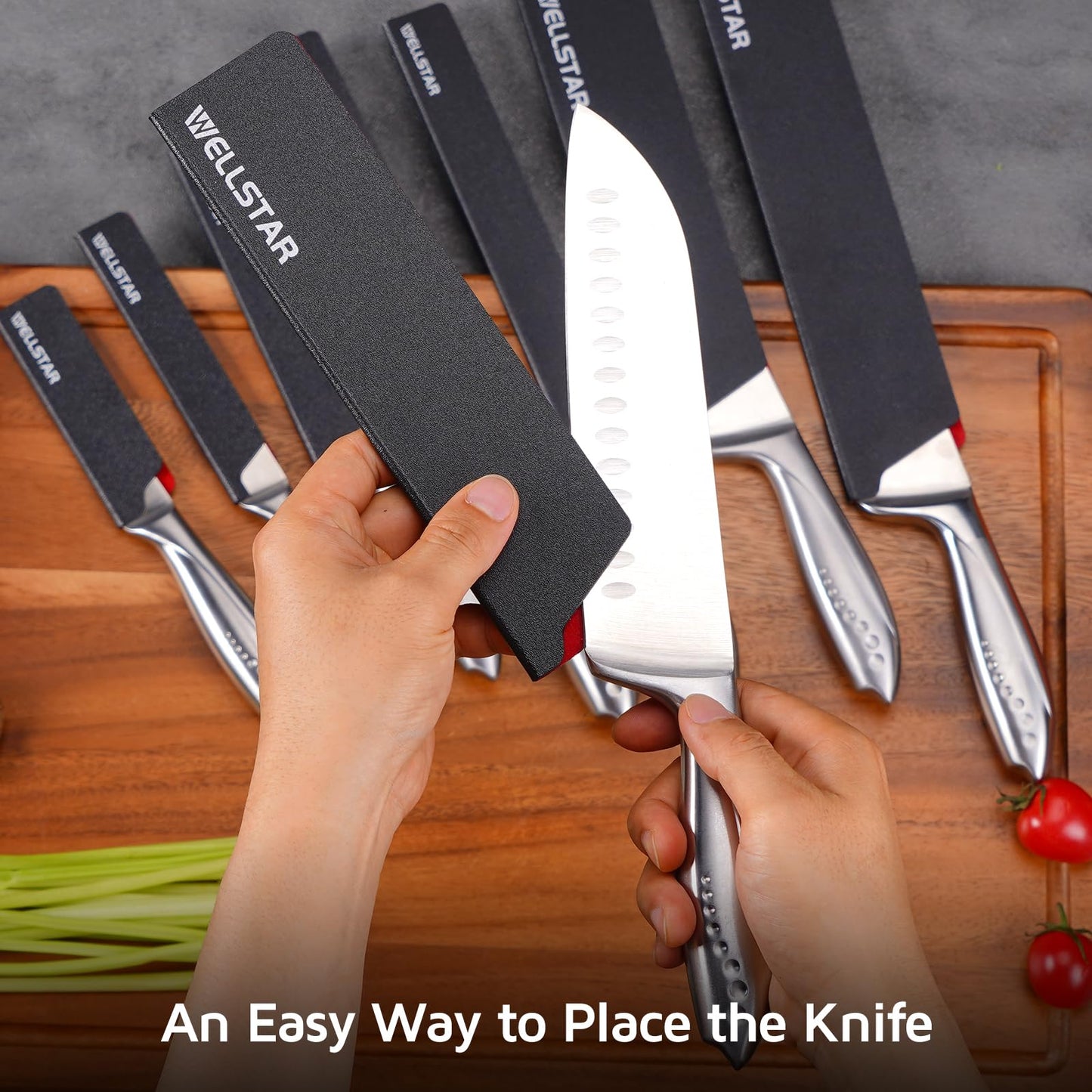 WELLSTAR Knife Edge Guards Set, 11 Piece Universal Blade Covers, BPA Free ABS Protective Blade Sheaths, Non-Scratch Felt Lining Kitchen Knives Covers (Knives not included)