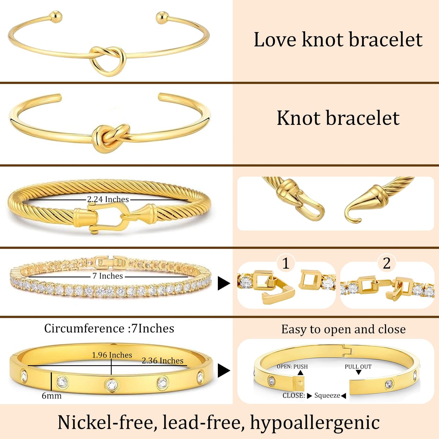 FAFUGA 18 K Gold Plated Love Bangle Bracelet Stack Cuff Jewelry for Women Jewelry Set for Women Gift with Box (style1)