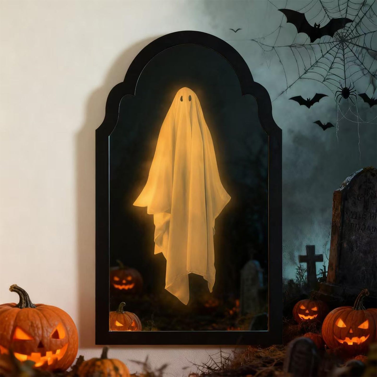 Halloween Hologram Ghost Mirror with Glowing Creepy Eyes & Atmospheric Wall Mirror, 2025 Novelty Home and Kitchen Decoration (Large)