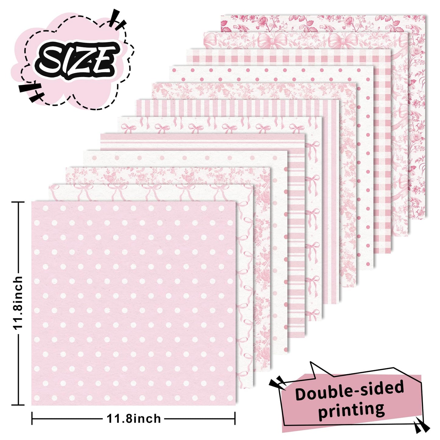 FYSUIMU 24 Sheets Pink Bow Floral Pattern Paper Chinoiserie Scrapbook Specialty Paper Double Sided Craft Papers for DIY Card Making Photo Album Decor, 11.8 x 11.8 Inch