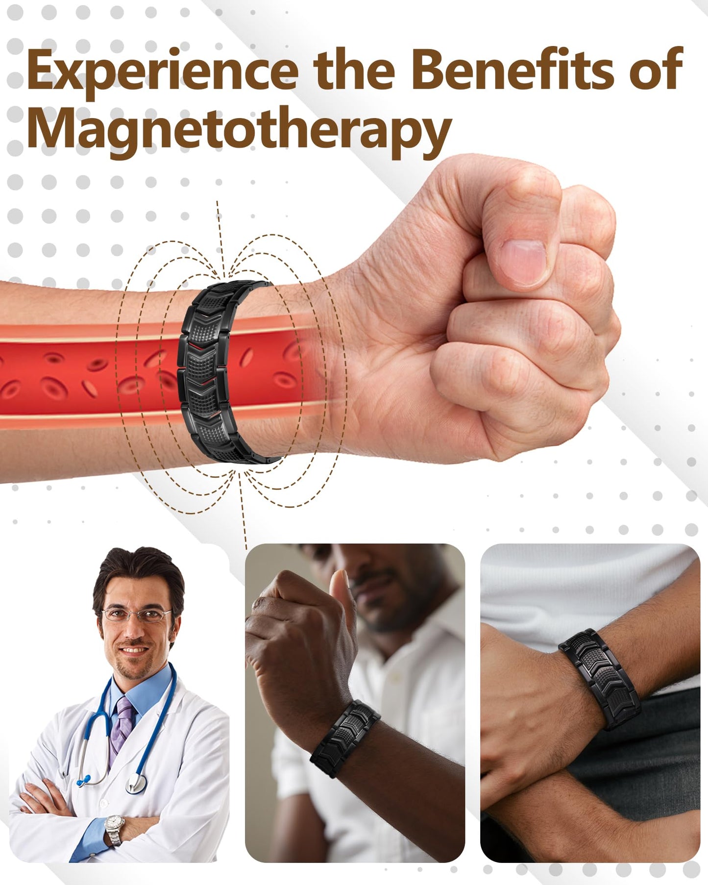 Feraco Magnetic Therapy Bracelets for Men,Titanium Steel Bracelets with 3800 Gauss Magnets